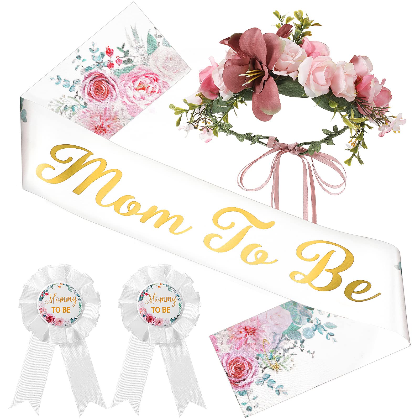 Buy 4 Pcs Eucalyptus Leaves Baby Shower Mom to Be Sash Eucalyptus Leaves Crown Kit, Include Gold