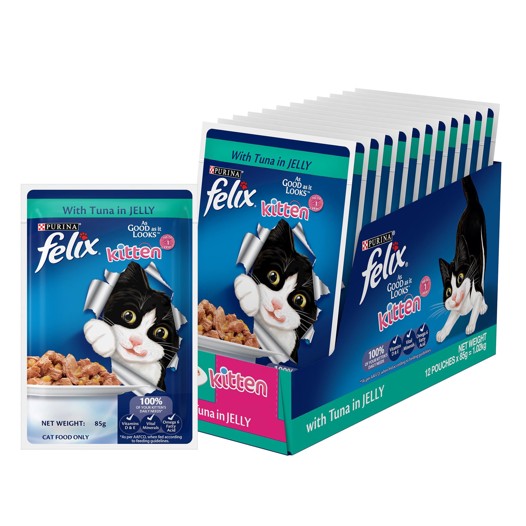 Sponsored Ad - Purina Felix with Tuna in Jelly | Wet Food for Kittens | Complete and Balanced Cat Food, Pack of 12 Pouches (12 x 85 g)