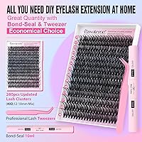 Vista 2 de Kit de extensión de pestañas Pawotence DIY 40D 12-18mm, 280 unidades, kit de extensiones de pestañas en racimo con adhesivo y sello, pinzas