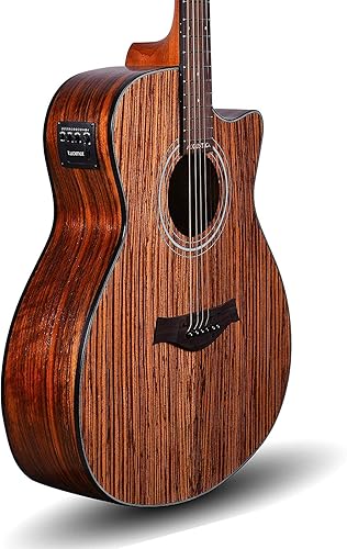 Miniatura 2 de Kadence Acoustica Series - Guitarra electroacústica de madera (madera de cebra)  Guitarra electroacústica con pastilla, afinador integrado y bolsa
