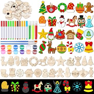 24 Pcs Christmas DIY Wooden Magnets to Paint, Xmas Holiday Glow in The Dark Wood Painting Crafts, Santa Claus Fridge Magnets Craft Kits for Boys Girls Adults Family Home Party Activities