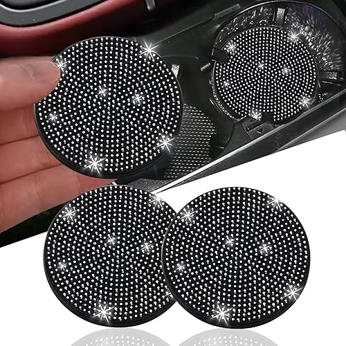 Miniatura 34 de NBTEPEM 2 posavasos de auto con diamantes de imitación, 2.75 pulgadas, antideslizantes, a prueba de golpes, universal, a la moda, para auto, con
