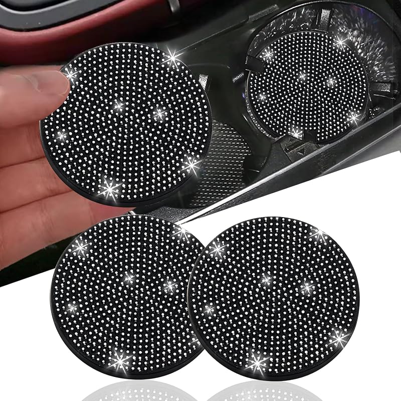 Porta-Copos Automotivo com Strass e Base de Silicone NBTEPEM, Redondo, Preto, Kit com 2 peças