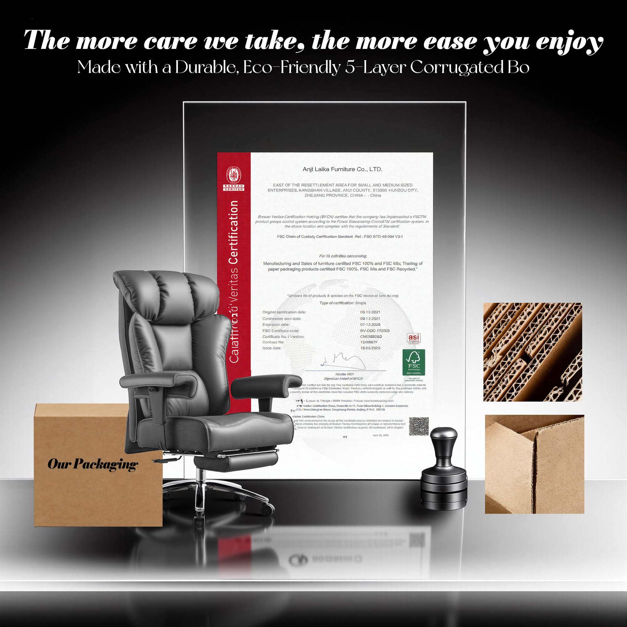 Efomao Bürostuhl, Executivesessel PU-Leder mit Integrierter Lendenwirbelstütze, Ergonomischer Chefsessel bis 200kg mit Ausziehbarer Fußstütze für Home Office, Höhenverstellbar
