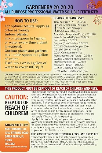 Miniatura 3 de GARDENERA Fertilizante solubable de agua multiusos prémium 20-20-20 para todas las plantas, promueve el crecimiento de biomasa y el color vibrante
