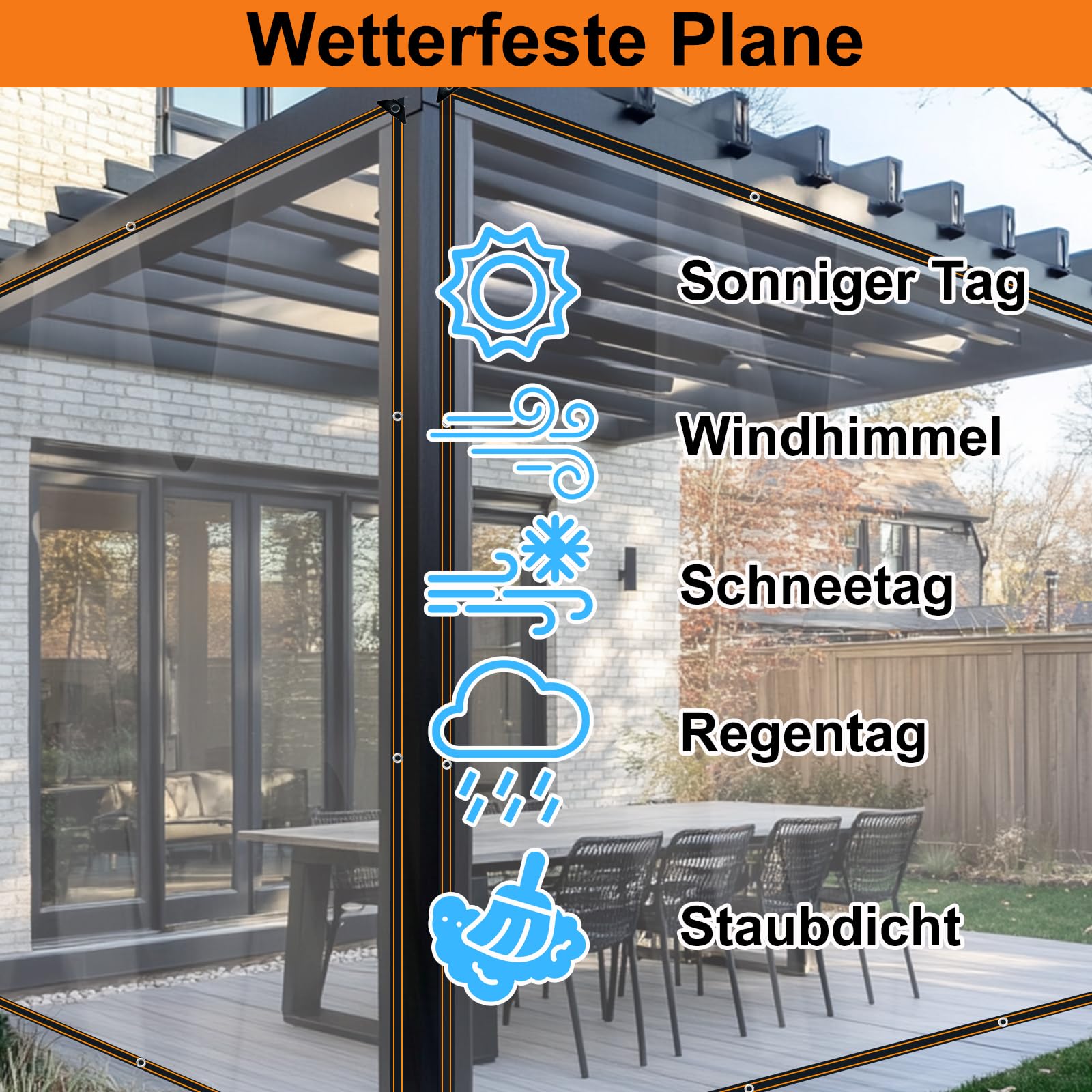 BeGrit 3M x 4M wasserdichte Transparente Plane mit Ösen Wetterfeste Plane Transparente Strapazierfähige Vordächer und Planen enthalten Spanngummi für Gartenmöbel Pflanzen Gewächshaus Pet Hutch Dach