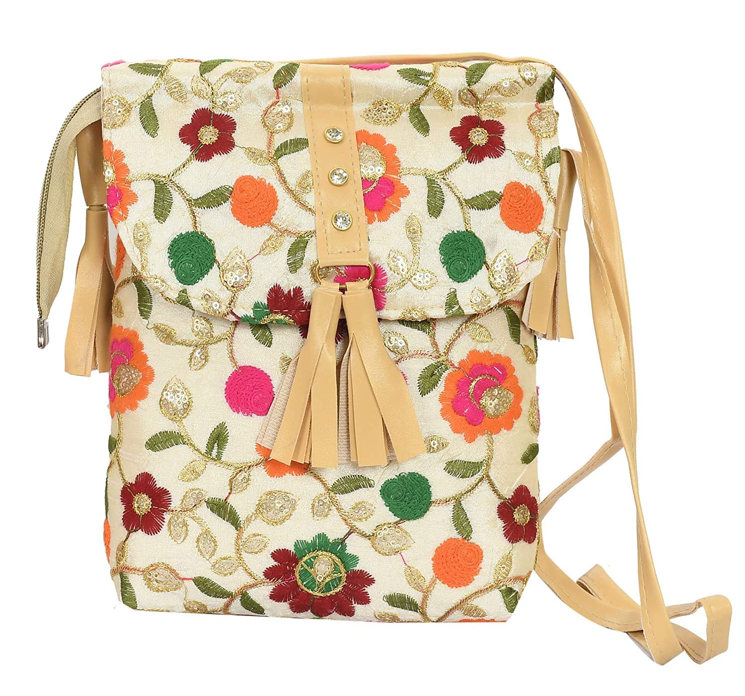 Kuber Industries Embroidery Handbags for Women | Zipper Tote Bag for Grocery, Shopping, Travel, Beach | Shoulder Bags for Women (Cream)-KUBMART11887, standard (B08Q94PKY8) Amazon Price History, Amazon Price Tracker