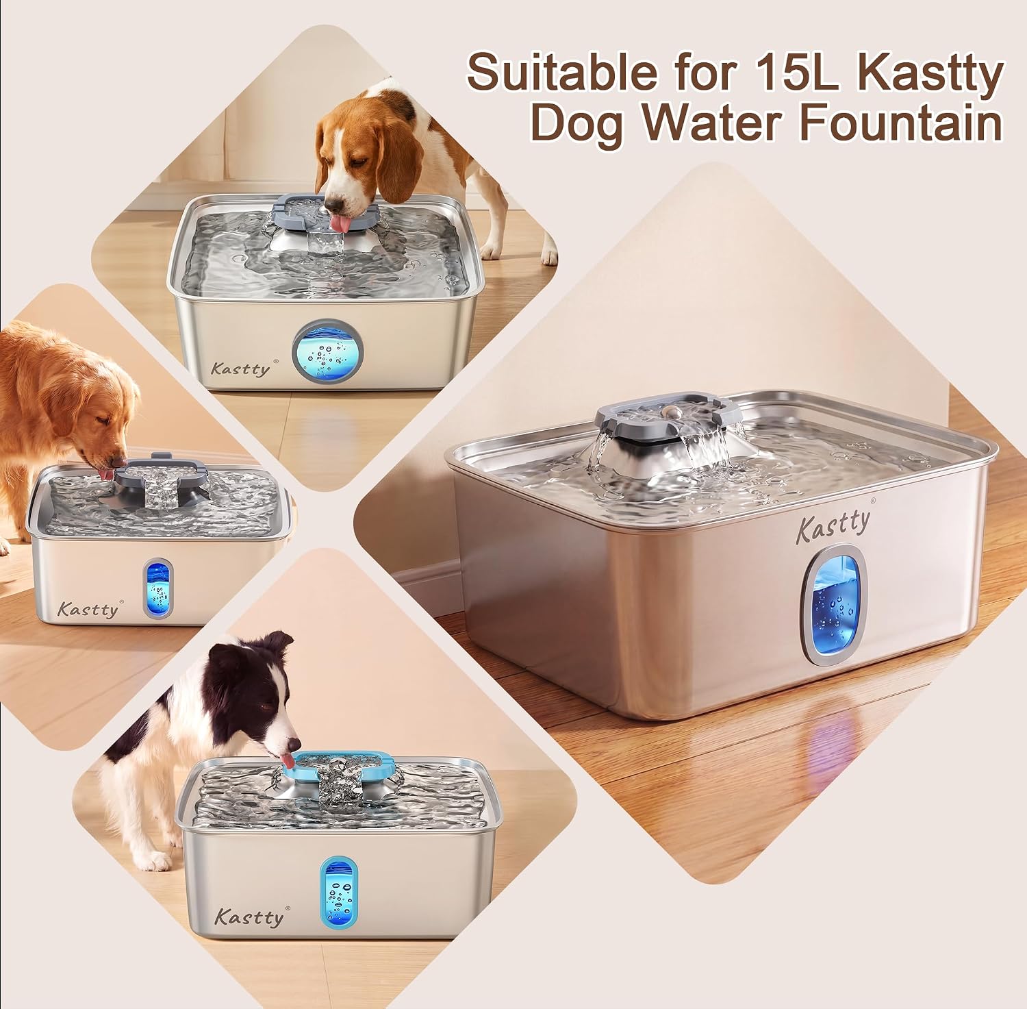 Kastty 15L Dog Water Fountain Filter Replacement, Pet Water Fountain Filter Made of Activated Carbon and PP Cotton, 10 Pack Dog Water Filter Dispenser 10 Pack Pre-Filter Sponge with 10 Pump Sponge