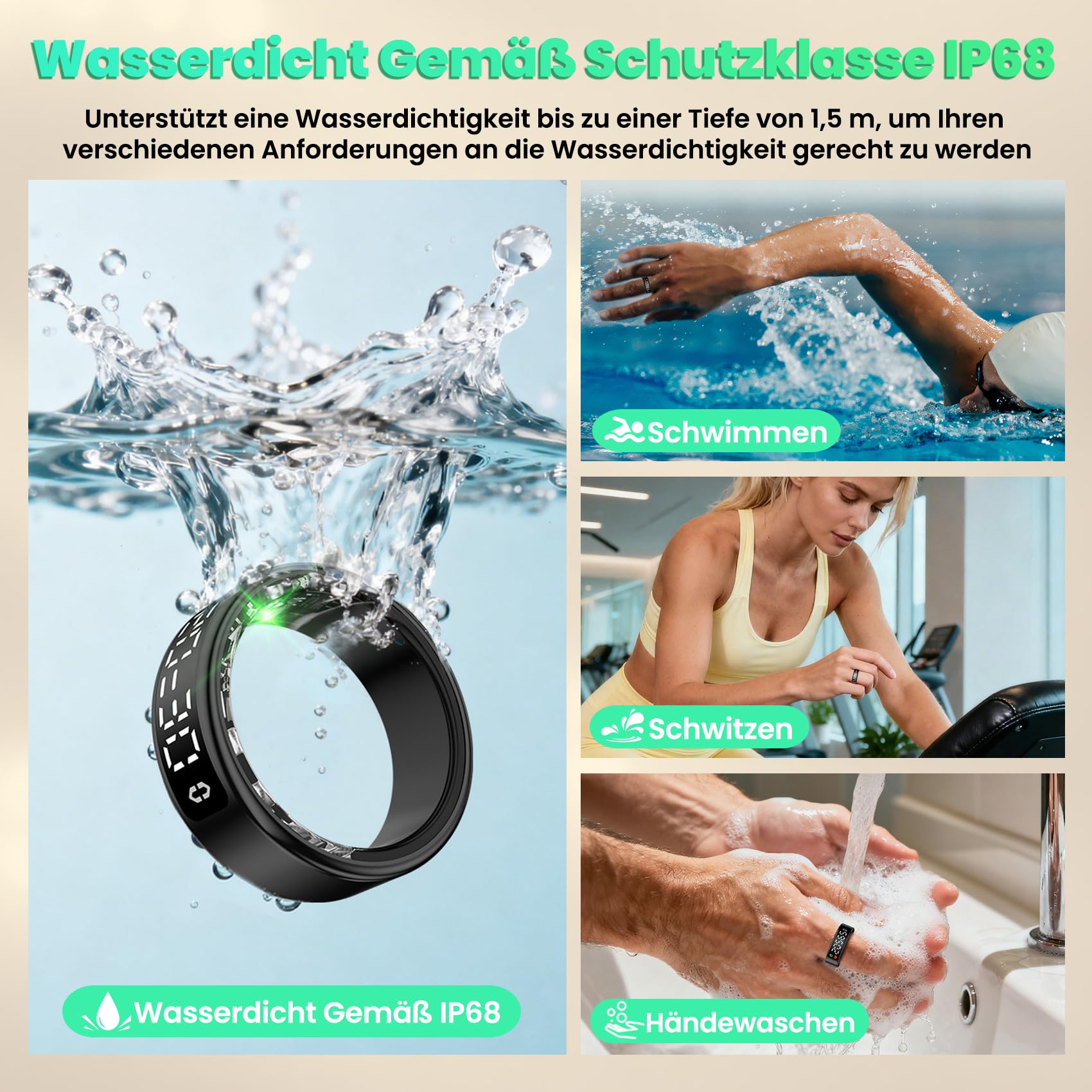 Smart Ring für Herren Damen, 2026 Upgrade Smartringe mit LED Anzeige, Fitness Ring IP68 Wasserdicht, Gesundheitsring mit Herzfrequenz/SpO2/Schlaftracker für Android und iOS