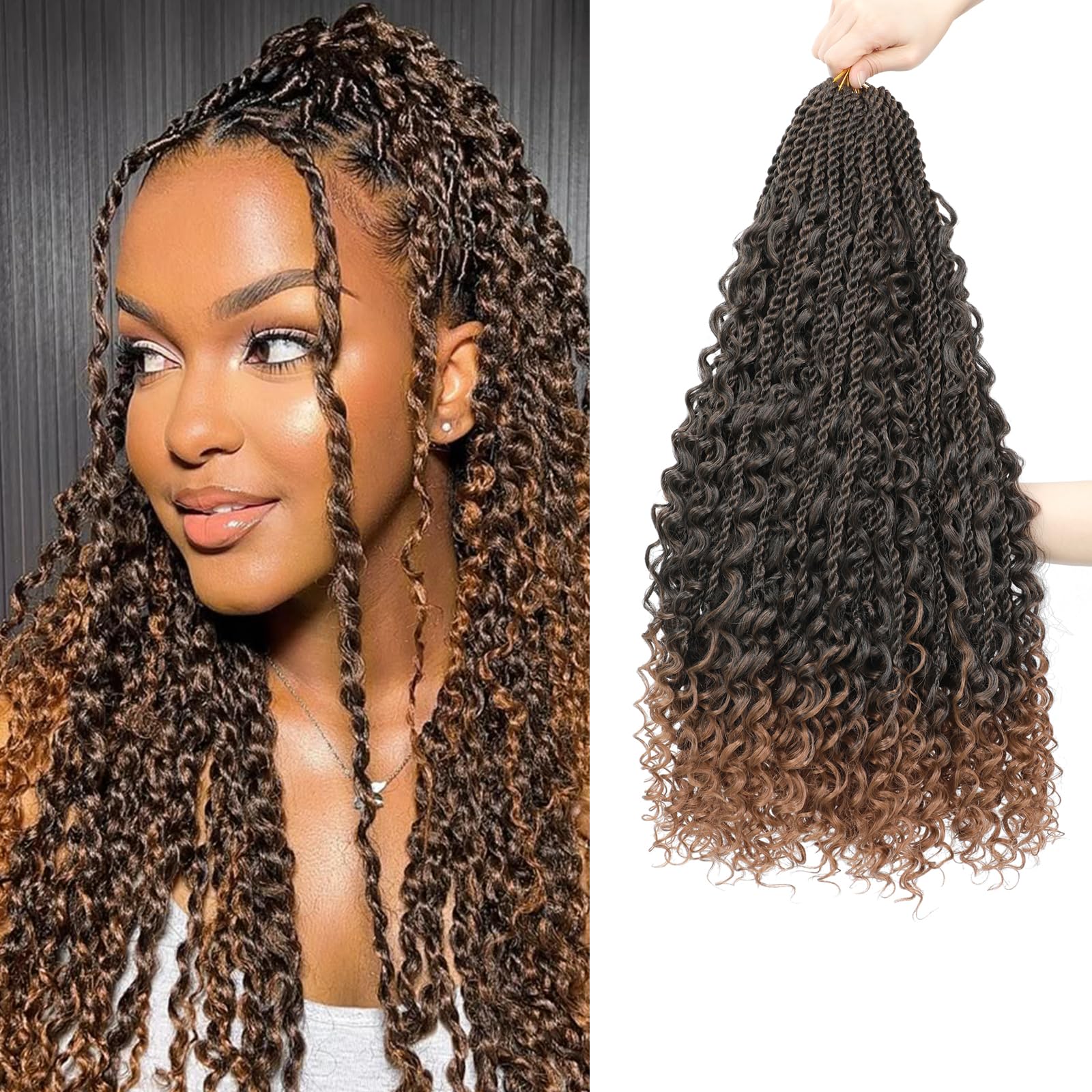 Auxemuen Senegalese Twist Crochet Hair 8Packs Boho Island Twist Crochet Hair with Curly Ends 14Inch Pre Looped Goddess Crochet Twists Hair Extensions for Black Women(TB/30)