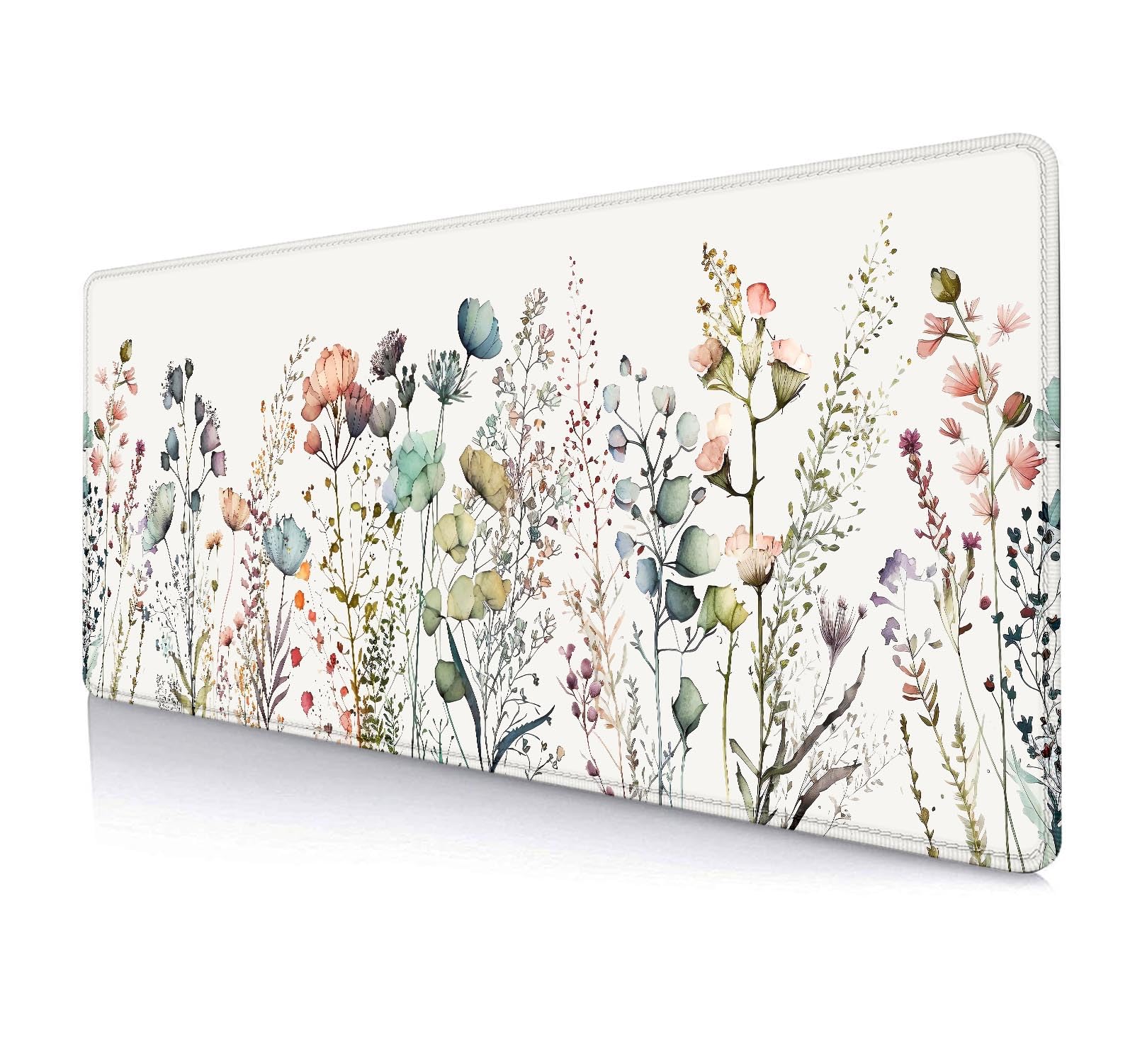 HUOCAIREN Floral Desk Mat, Beige Boho Desk Pad, Large Extend Mouse Pad XL, Cute Minimalist Flowers Esthetics Desktop Mat Laptop Mat for Office Home,