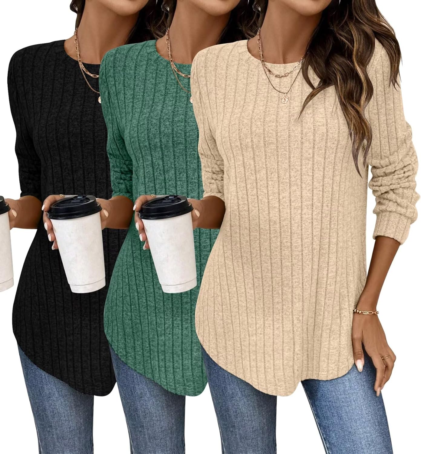 Bliwov Womens Long Sleeve Shirts Fall Tunic Top CrewNeck Dressy Casual Outfits Loose Pullover Sweaters Blouse Fashion Clothes