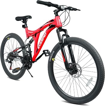 26 Inch Mountain Bike with 21-Speeds & Full Suspension Steel Frame, Alloy Rims, Disc Brakes for All Terrains, Men & Women, Multiple Colors