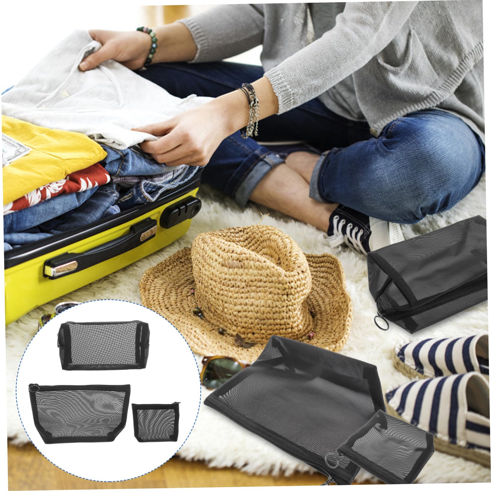 Mipcase 9pezzi Borse Cosmetiche Rete Leggere e Resistenti Con Cerniera Di Organizer Da Viaggio Multifunzionali Per Accessori e Necessità Personali