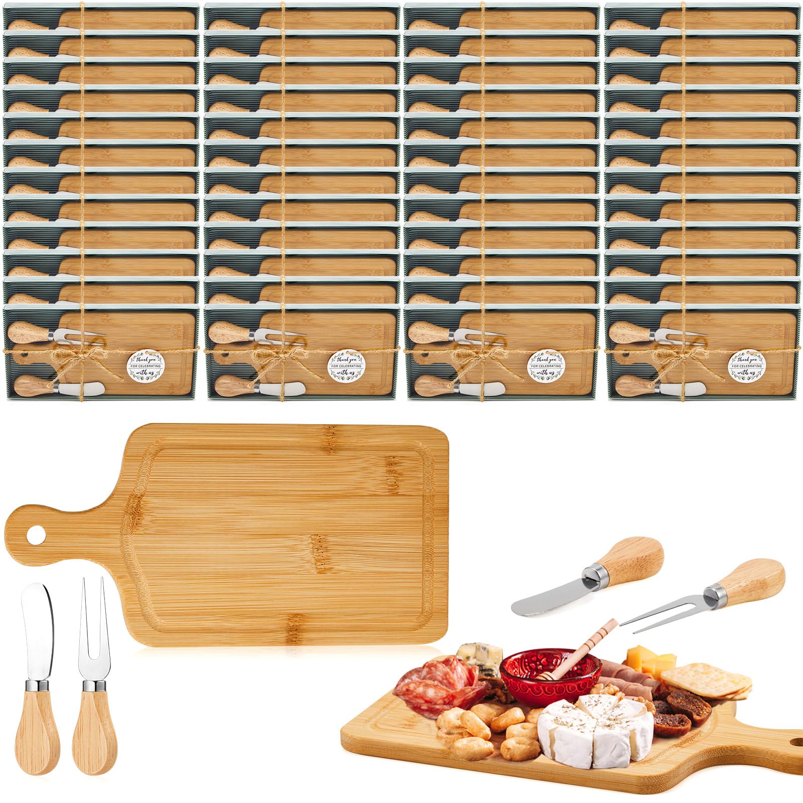 Ziliny 80 Sets Baby Shower Prizes Mini Charcuterie Board, Bamboo Color