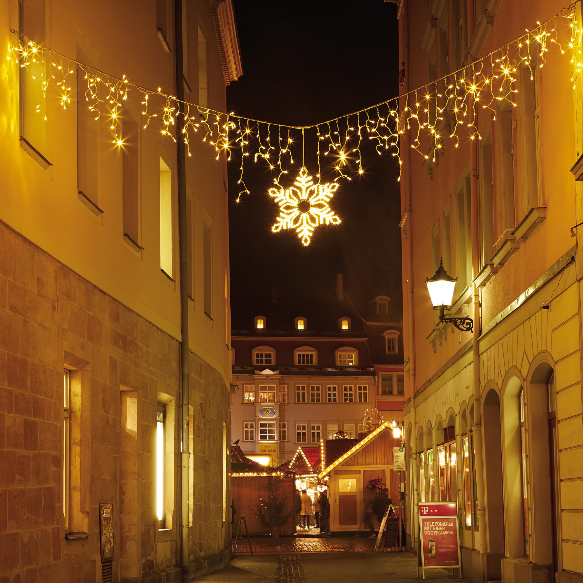 hellum LED-System Profi Lichterkette Außen verlängerbar Lichtschlauch Schneeflocke, warmweiß 324 LED wetterfest, ohne Netzkabel, ø 62 cm, Kabel weiß, outdoor 899771