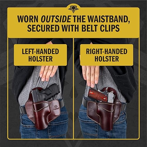 Miniatura 9 de Funda OWB de cuero de transporte cómodo  Fabricada en Estados Unidos  Compatible con Glock 17 19 22 23 26 32 33 43 45  Taurus G2 G3C GX4  Sig P365