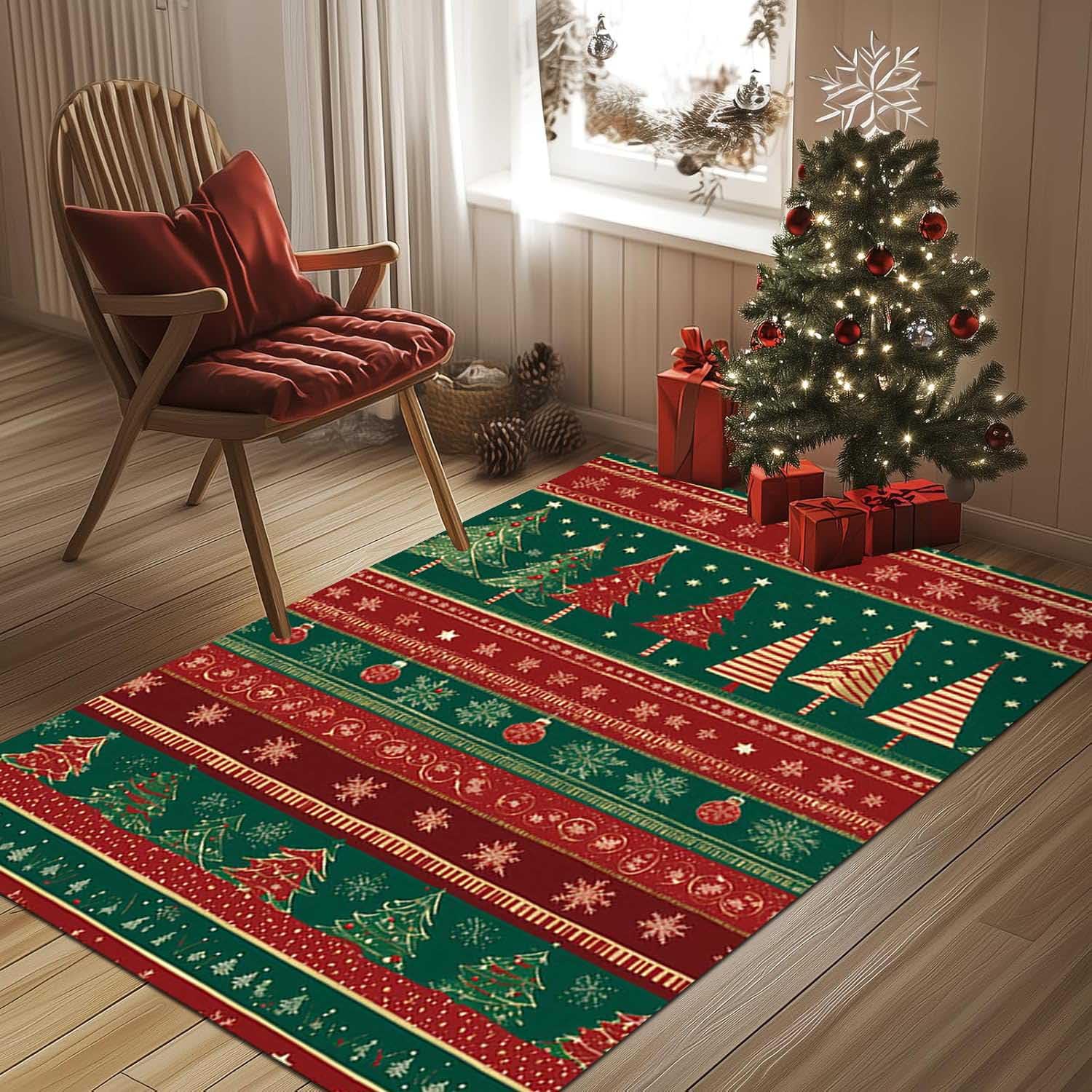 Alfombra 160x230 con Patrón Navideño,Alfombra Salón de Navidad,Alfombra Cocina Lavable de Navidad,Alfombra Comedor de Decoración Antideslizante,Alfombra Navideña 3D para el Hogar,E,80x120cm