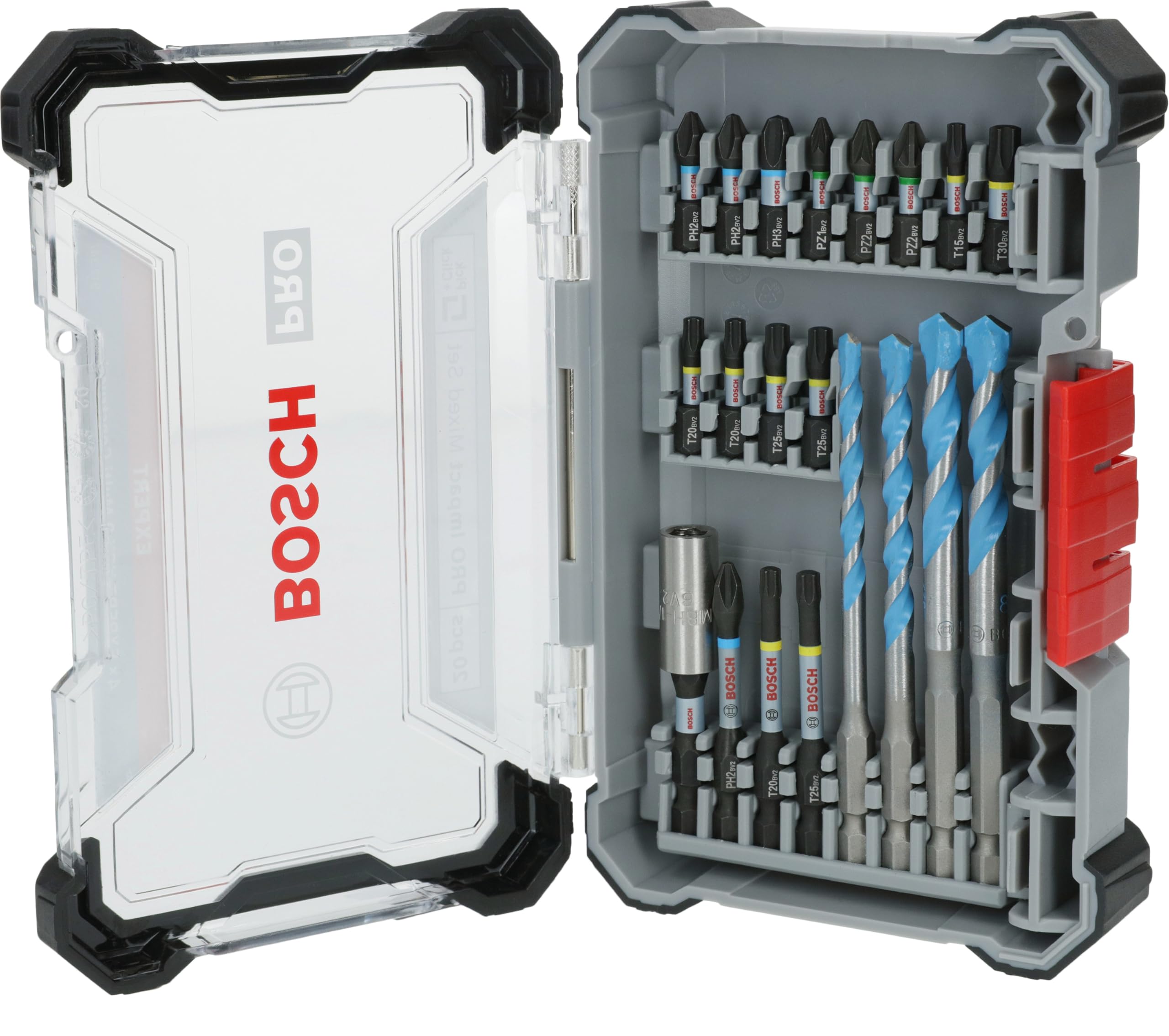 Bosch 20x PRO Impact Mixed Set, 20 pcs (for Concrete, Soft tiles, 200 x 107 mm, Professional Accessory Screwdriver, Screwdriver)