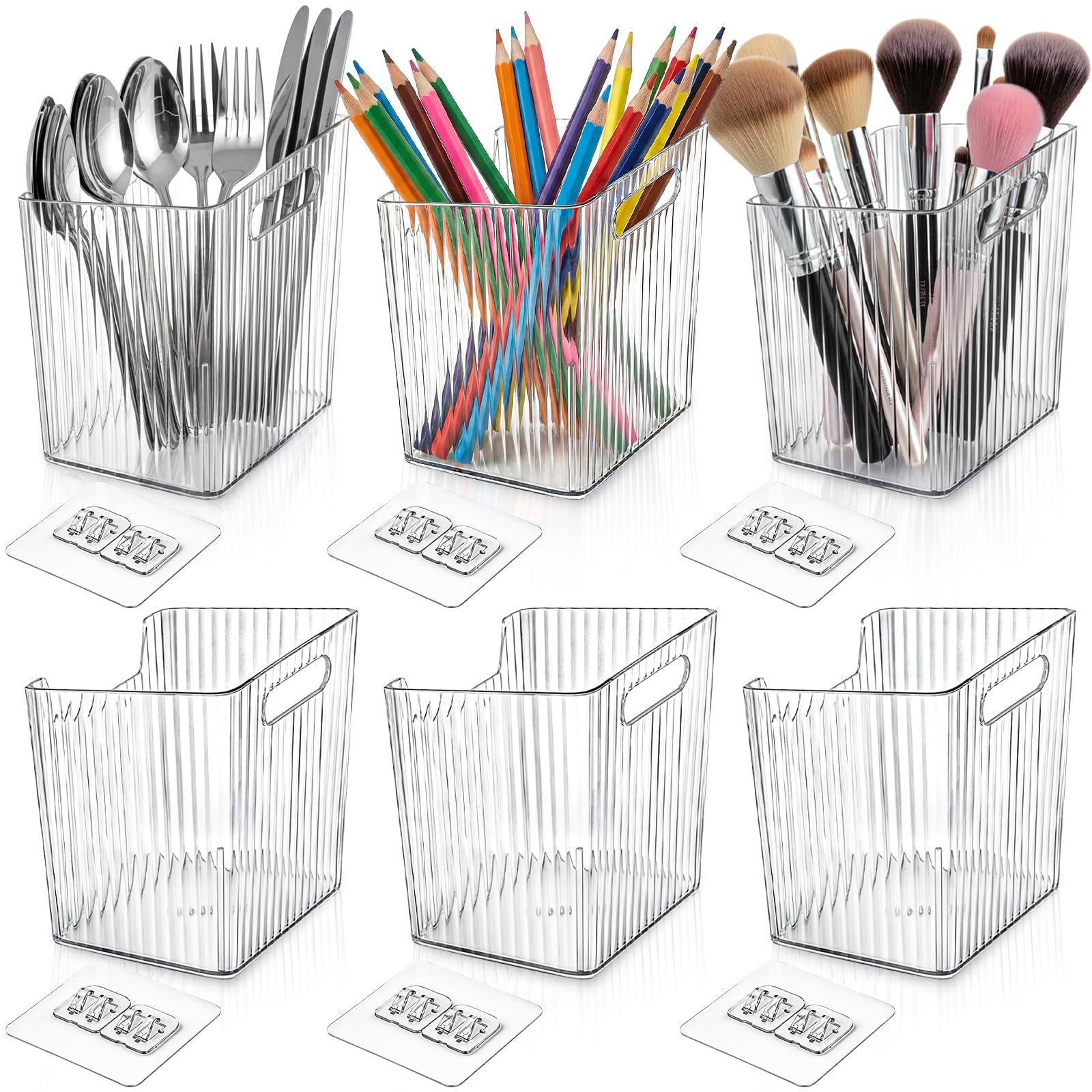 WRINGKIT 6 Pack Kitchen Cabinet Door Storage Box, Self-Adhesive Wall Mounted Cupboard Organiser, Stackable Storage Organizer Holder Basket for Walls, Kitchen, Bathroom, Freezer, Under Sink