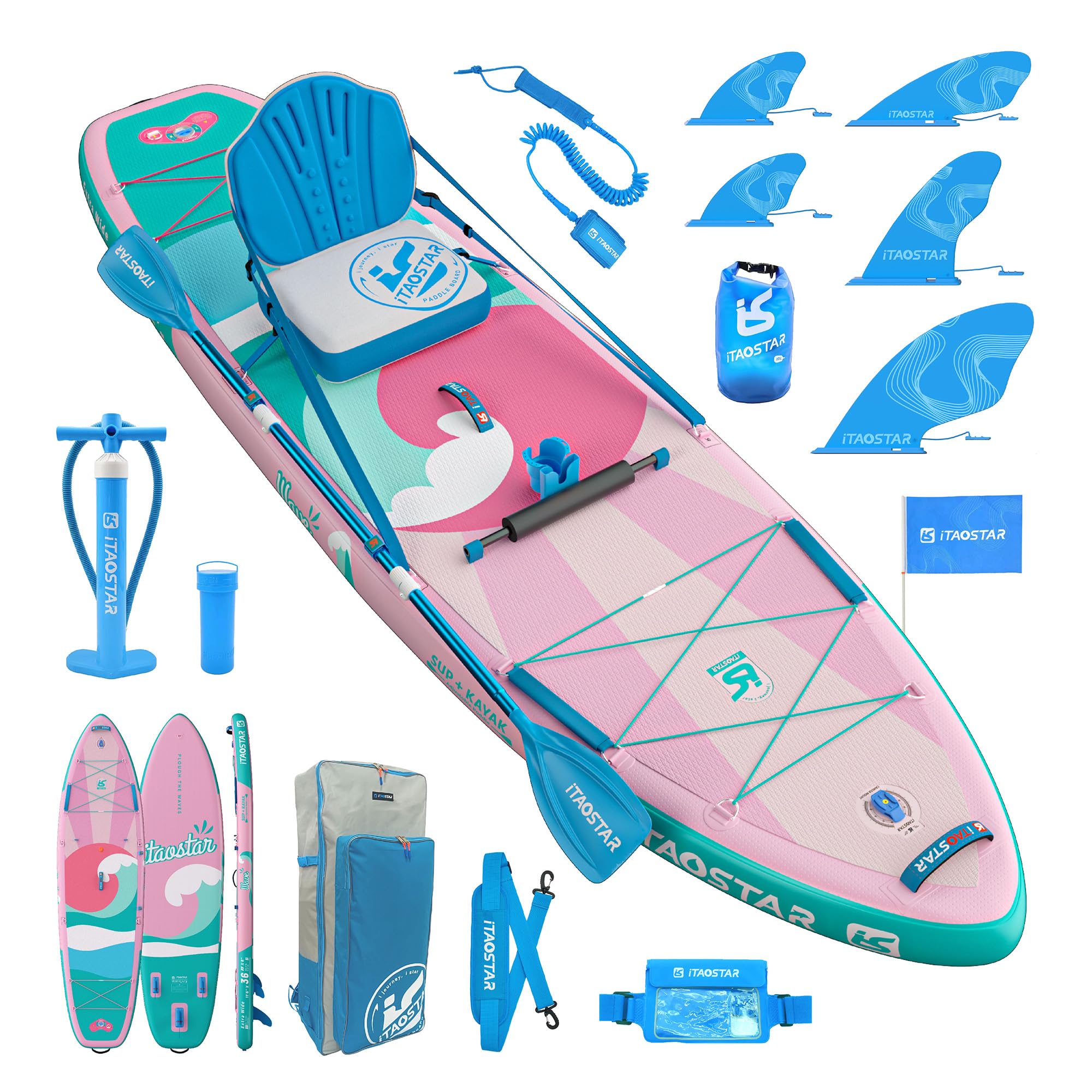 Billow 11'6"×36" Extra Wide Paddle Board with Seat, One-Stop Premium SUP Board Accessories, Tailored Fins, Stable Inflatable Stand Up Paddle Boards for Youth/Adults of All Skill Levels