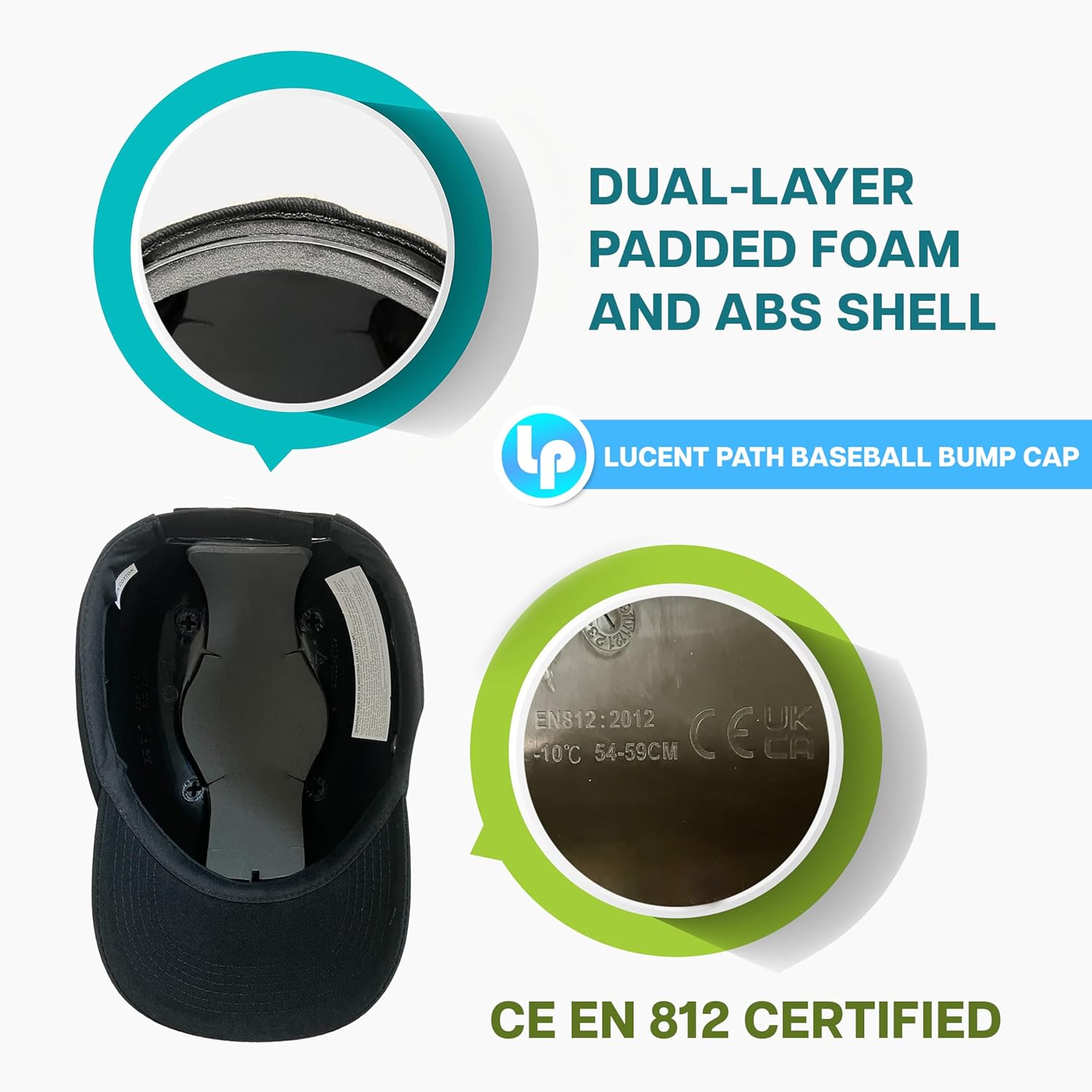 Black Baseball Safety Bump Cap - 100% Cotton, Impact-Resistant ABS Shell, Dual-Layer Padded Foam, Breathable, Adjustable Head Protection Hard Hat Cap - Image 3