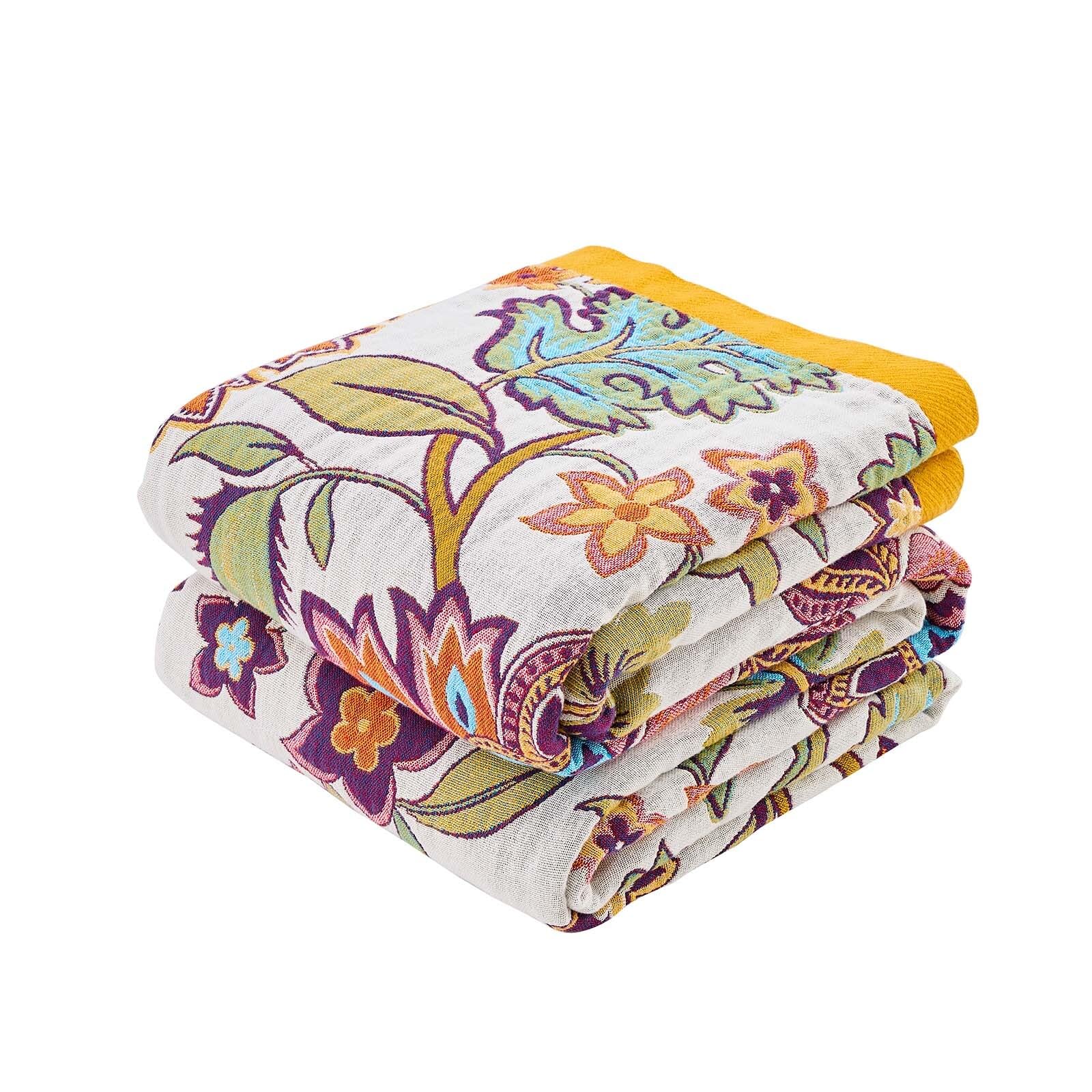 XIBLC Boho Throw Blanket for Bed, 100% Cotton Soft Rustic Quilt Fall Blanket, 80"x90" Floral Printed Farmhouse Decor Bed Blankets, All Season Rustic