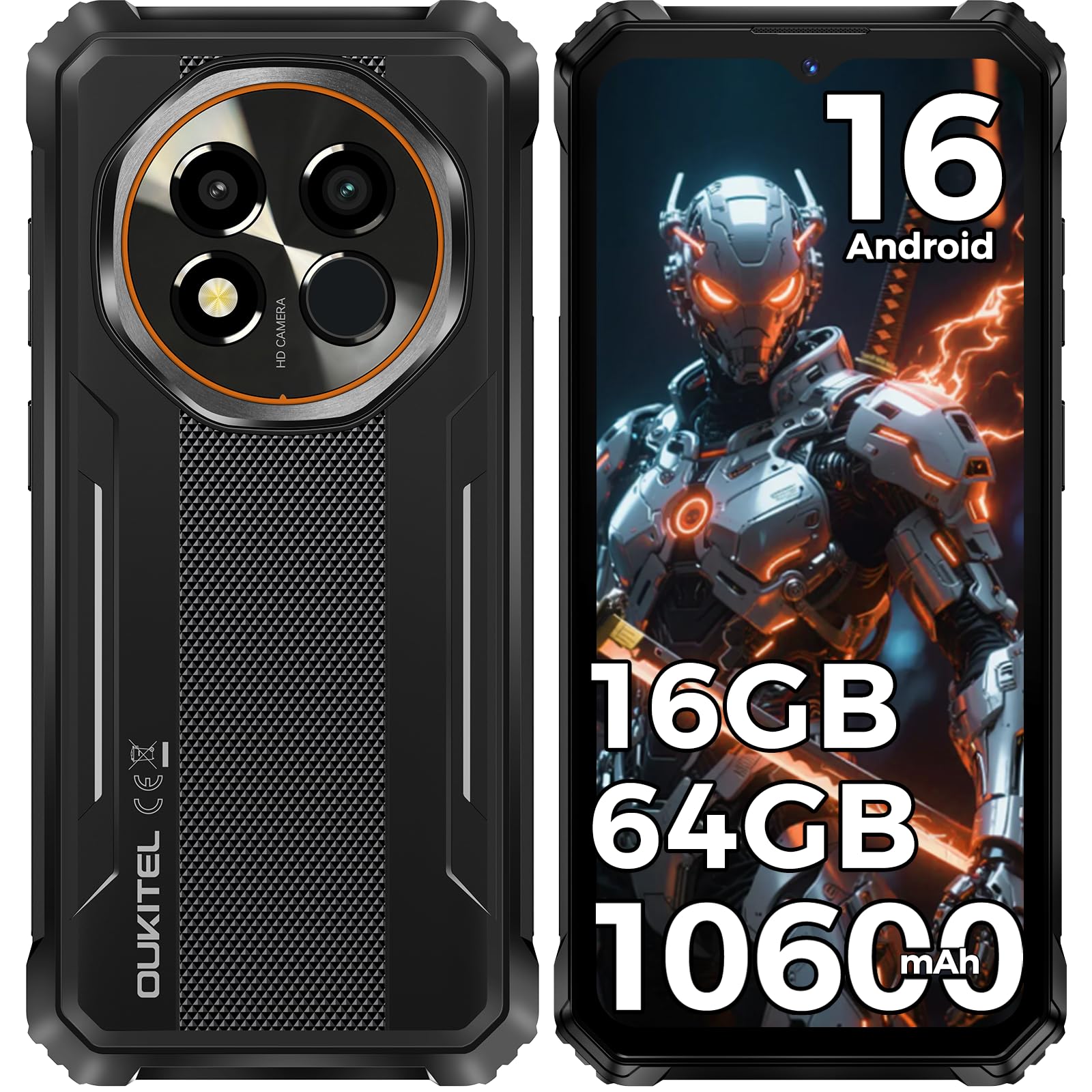 OUKITEL G6 Rugged Smartphone Android 16, 10600mAh Batteria, 16GB+64GB/1TB | 6.52” Telefono Indistruttibile, 16MP+8MP Fotocamera, Cellulare Antiurto 4G Dual SIM/IP68/IP69K/Fingerprint/FACE ID/OTG/GPS