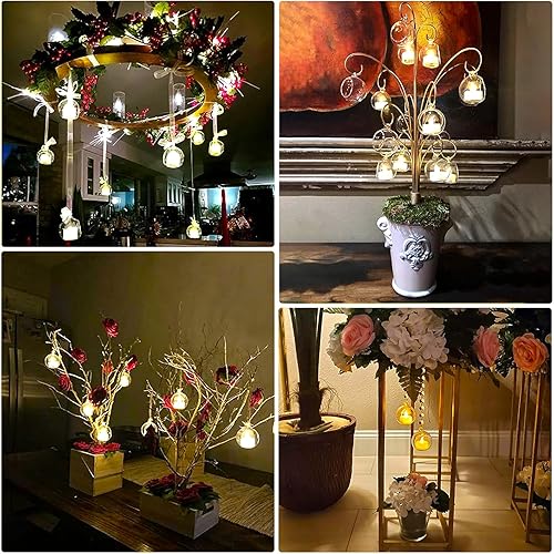 Miniatura 5 de CHONOVO 24 portavelas colgantes de cristal transparente, globos de vidrio colgantes Obrs, mini velas de té, portavelas para plantas de aire para