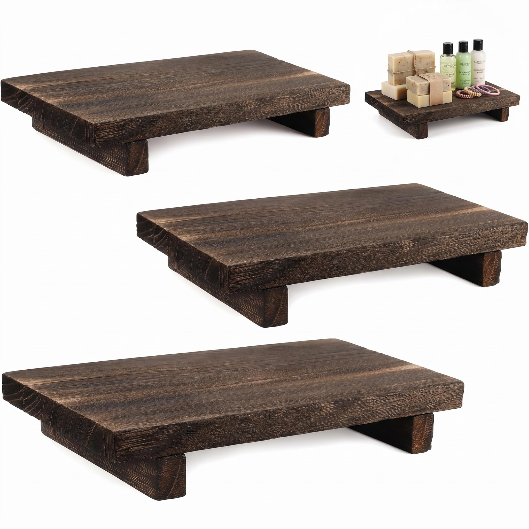 3 Pcs Wood Decorative Dispenser Display, Bathroom Counter Risers Decor