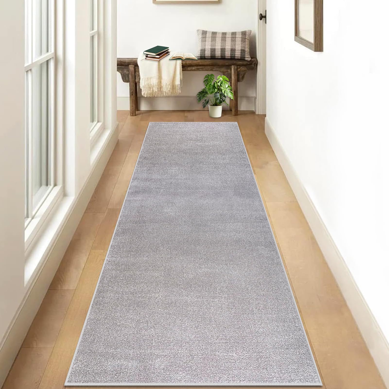 Läufer Teppich Flur Waschbarer Küchenläufer rutschfest Teppichläufer Flur Büro Küchenteppich Fußmatte Lang Eingangsmatte Kurzflor Flurteppich für Eingang Schlafzimmer Wohnzimmer Grau 120 x 430 cm