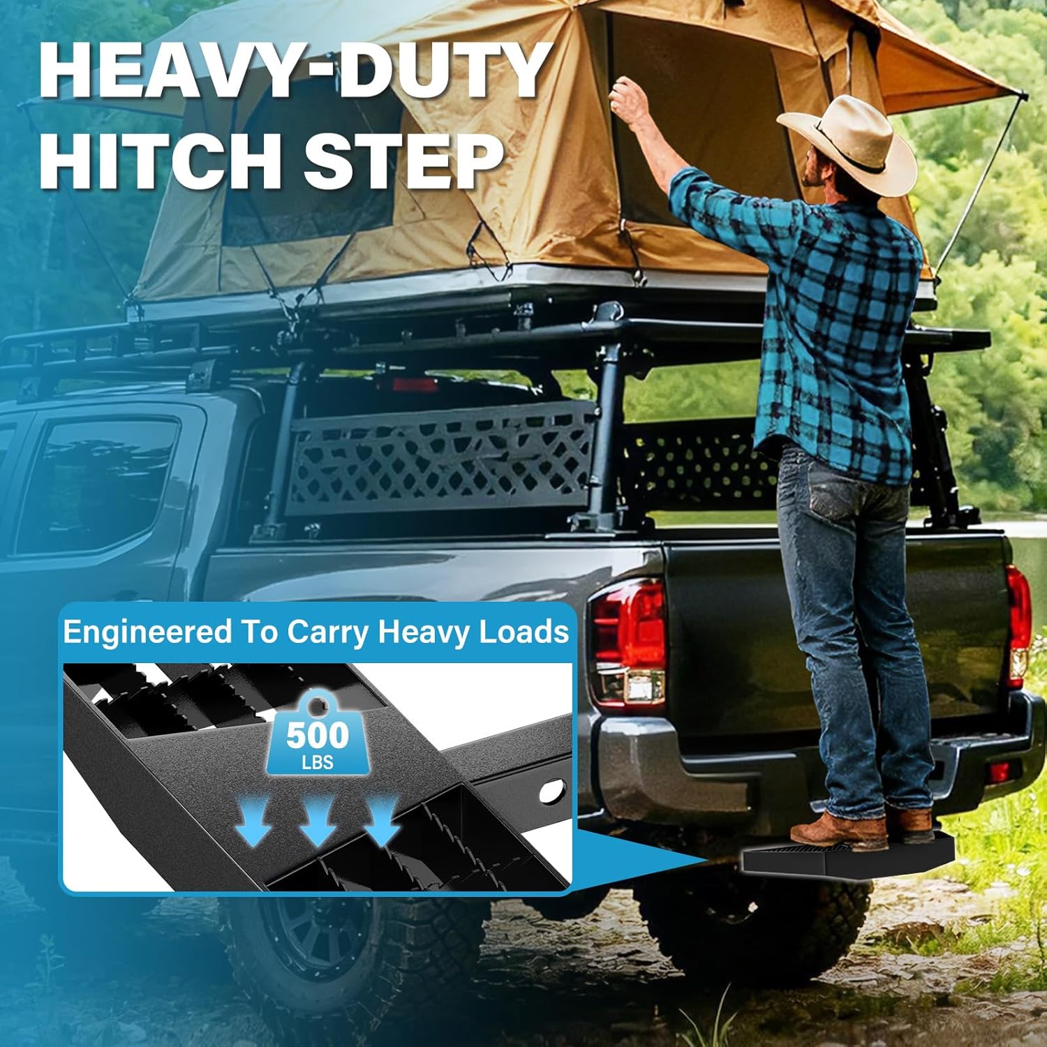 Tow Hitch Step for 2 Inch Receiver, Rear Bumper Guard(24"x11.81"), Anti Slip Trailer Hitch Step for Truck Pickup SUV with Hitch Pin & Clip, Bump Step for 500LBS Load Capacity
