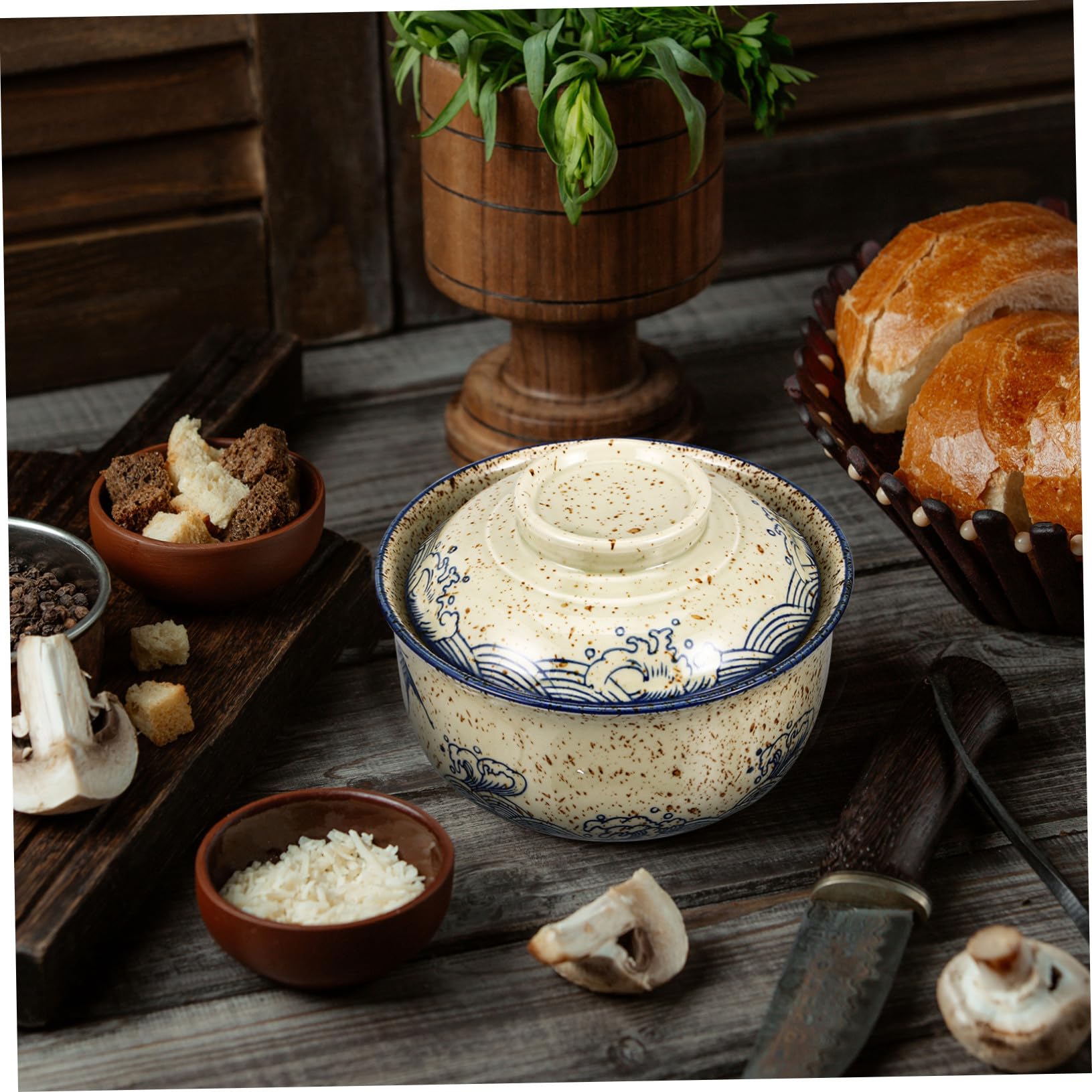 Alipis Keramik-ramen-schüssel-set Servierschüssel Mit Deckel Instant-nudelschüssel Für Suppen Essstäbchen Und Löffel Enthalten