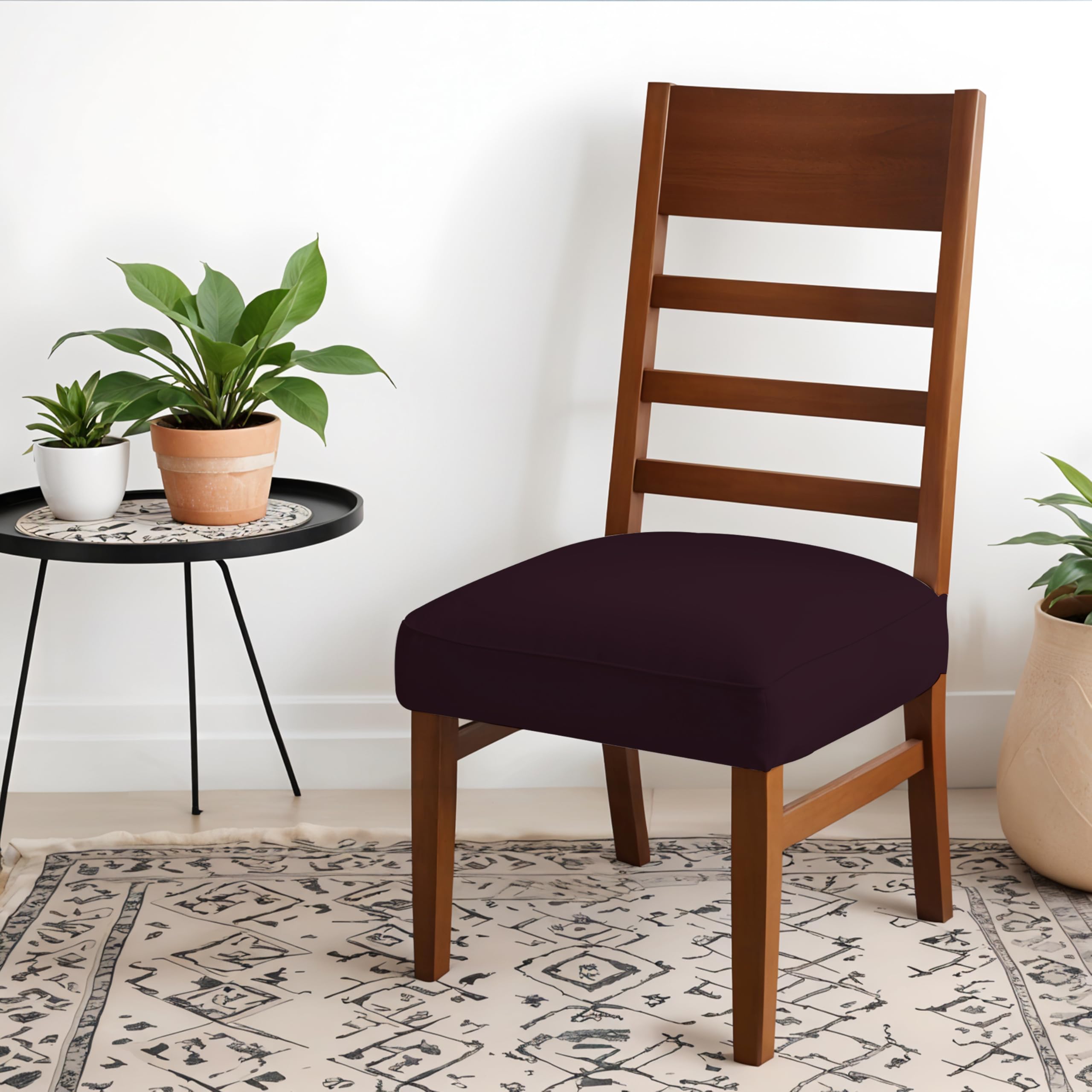HOTKEI Pack of 6 Wine Dining Chair Seat Cover 200GSM Fabric Elastic Stretchable Protector Slipcover for Dining Table Chair Cover Set of 6 Seater