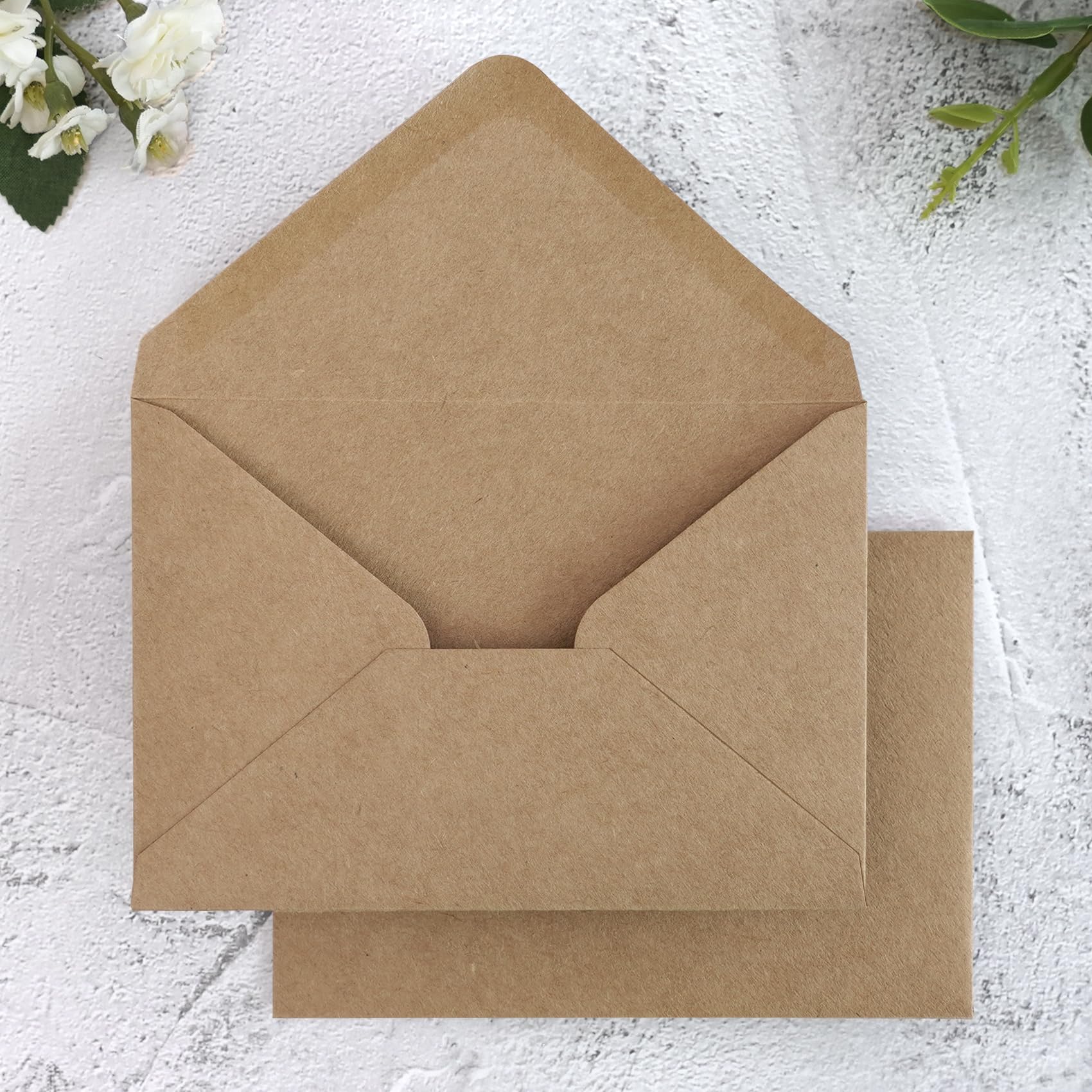 PONATIA 50 Pack A1 Envelopes, 3.62 x 5.2'' Brown Envelopes Perfect for Weddings Card, RSVP Cards, Christmas Gift Cards Envelope, Baby Showers, Thank You Notes, any 3.5x5" inserts