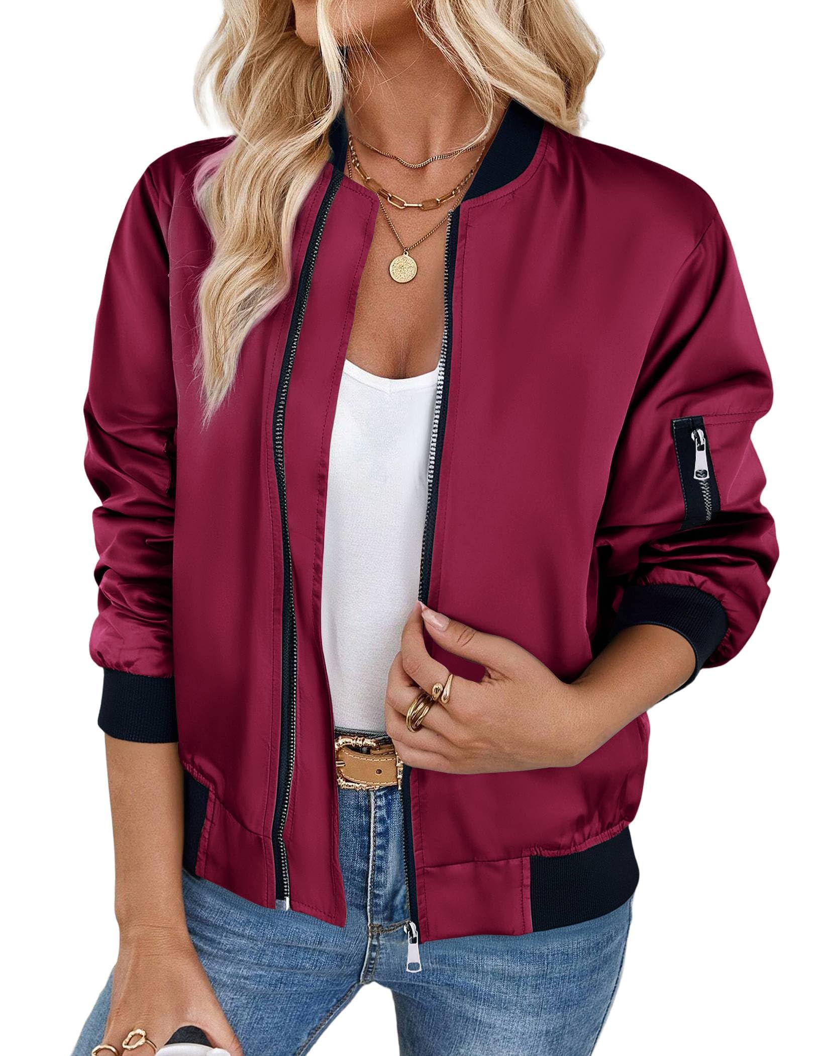 Zeagoo Damen Blouson Jacke Light Bomber Jacket mit Reißverschluss Solid Pilotenjacke Vintage Frei...