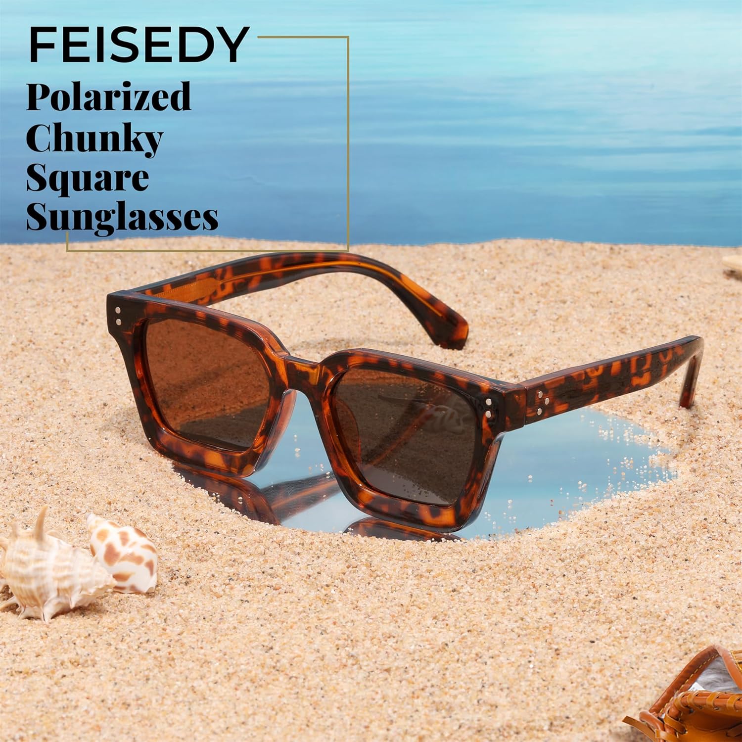 FEISEDY Sunglasses Men Women Polarized, Chunky Square Thick Frame, Rectangle UV400 Shade Sun Glasses B2396 - Image 6