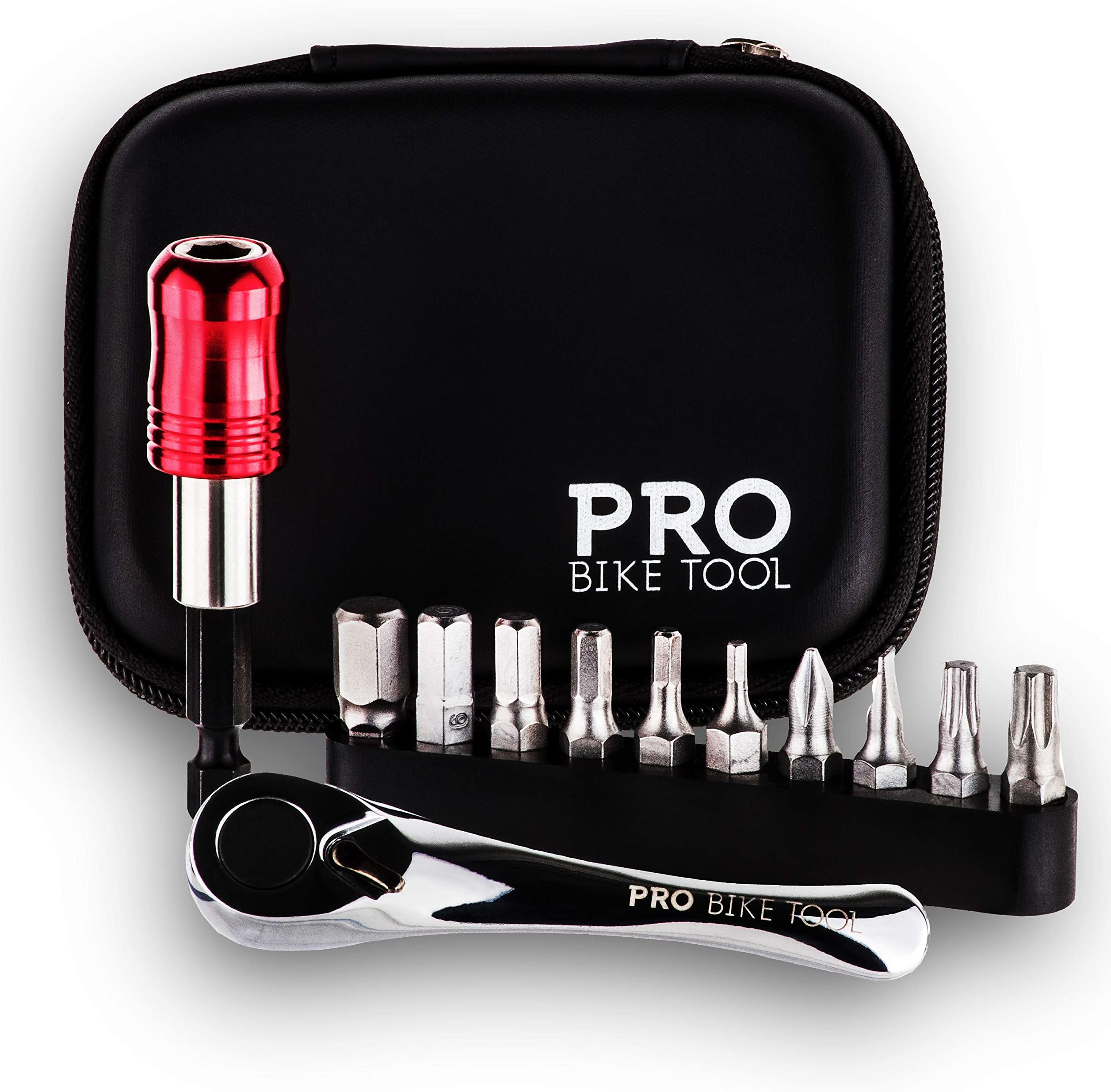 Pro Bike Tool Mini Ratchet Tool Set - Multitool Repair Kit for Road & Mountain Bikes - Bike Accessories - Versatile EDC Tool Box for Your Road Bicycle or Mountain Bike, Home or Work - Hard Case Pouch