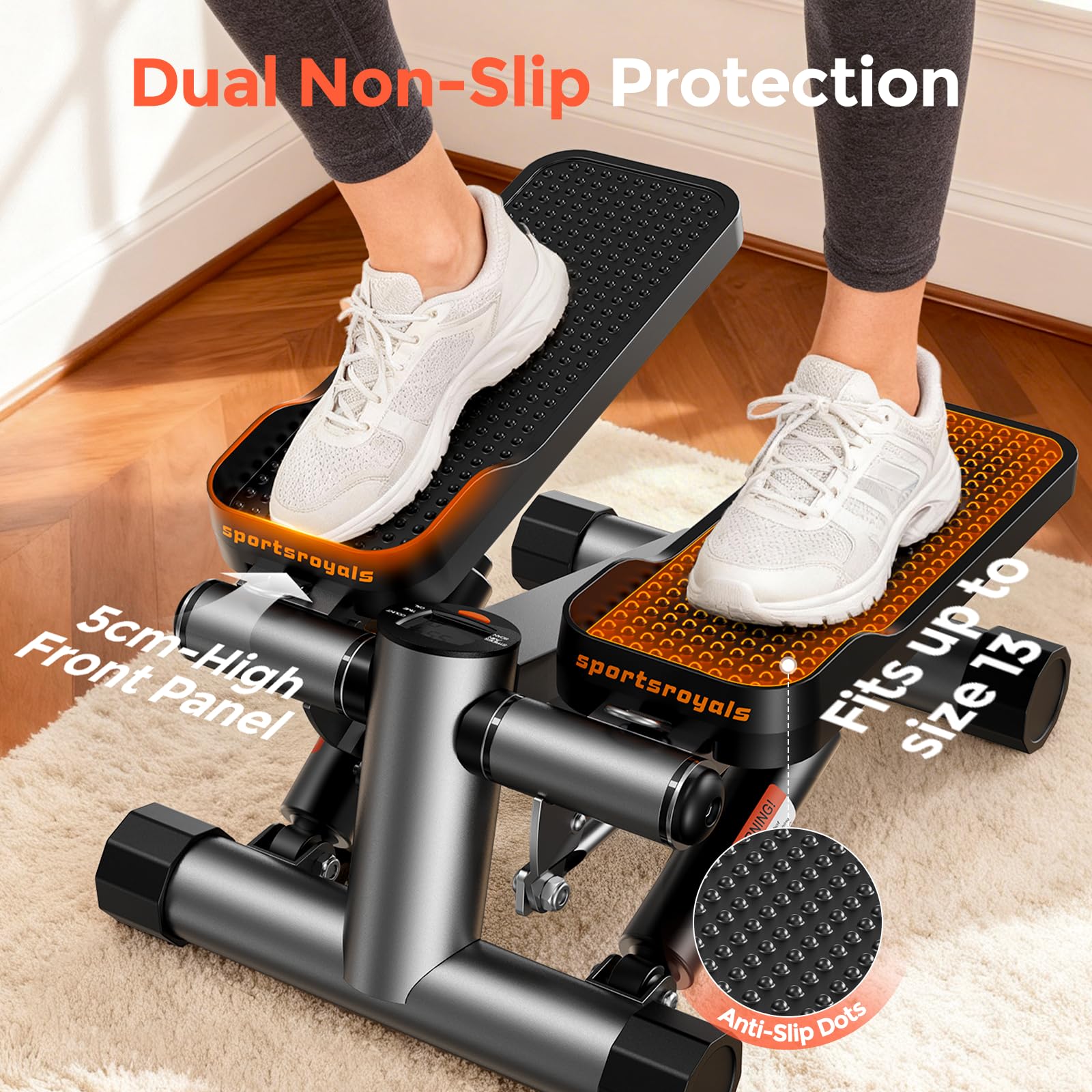Sportsroyals Stepper Fitness 3in1 | Mini Stepper Fitness Casa con Bande di Resistenza + Monitor LCD, 150 kg (01-Improved Stepper)