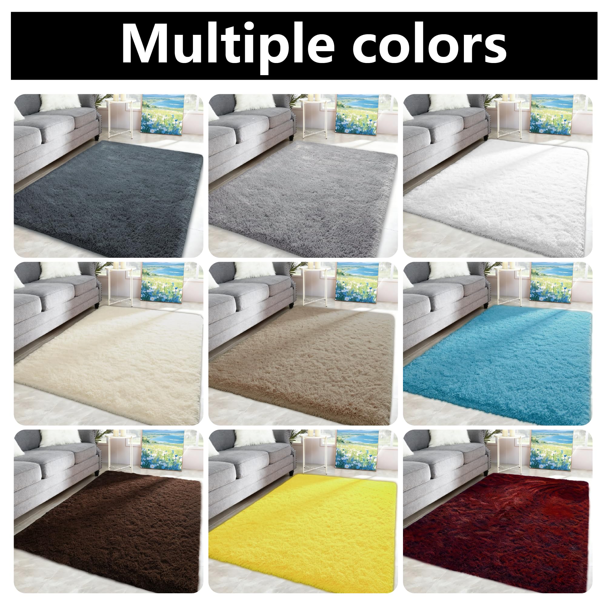 Tapis Chambre 100 x 170 cm Shaggy, Dessous Antidérapant, Ultra Doux, à Poils Longs Tapis Moelleux à Poils Lavable Antidérapant pour Chambre avec Dessous, Gris Clair