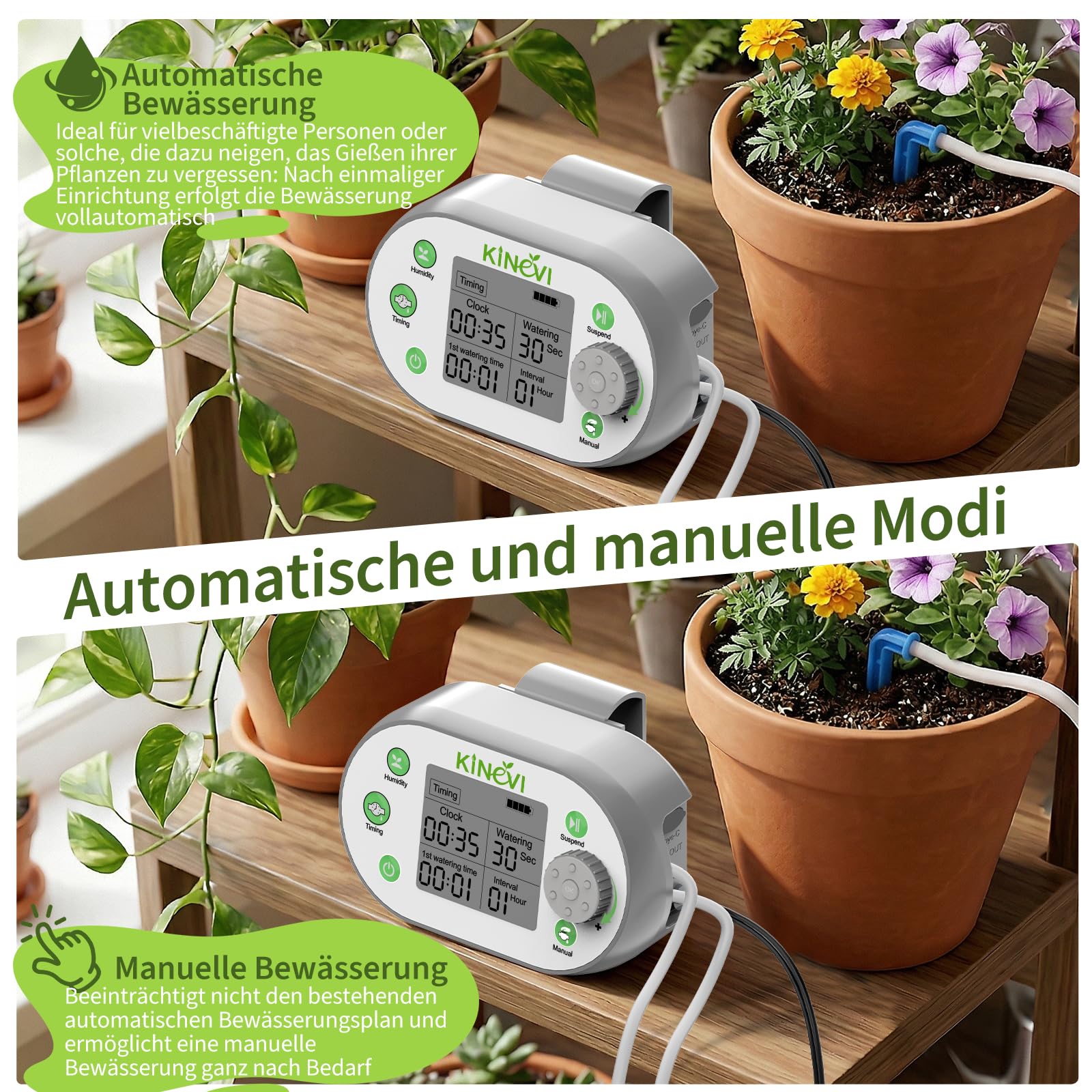 Automatisches Bewässerungssystem mit Feuchtigkeitssensor, 300-Modi-Timer, 15M Schlauch & 15 Tropfern, Urlaubs Pflanzen bewässerung für Balkon, Innenbereich & Gewächshaus