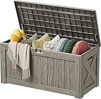 Vista 8 de Devoko Caja de almacenamiento para exteriores de 31 galones, caja de resina impermeable para terraza, con cierre y resistente a los rayos UV