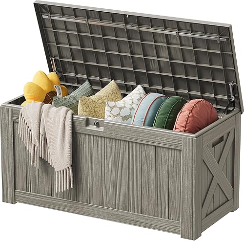 Vista 10 de Devoko Caja de almacenamiento grande impermeable de 100 galones, de resina, para interiores y exteriores, con cierre, contenedor de almacenamiento