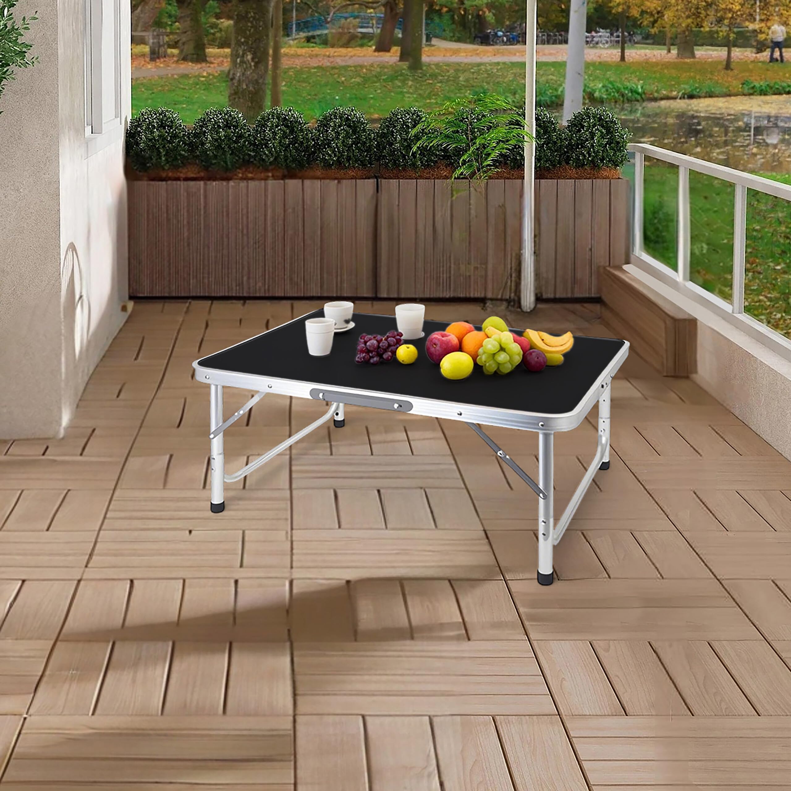 Relaxdays Tavolino Pieghevole da Campeggio, Regolabile in Altezza, Scomparto, Alluminio e MDF, LP 120x47, Argento/Bianco