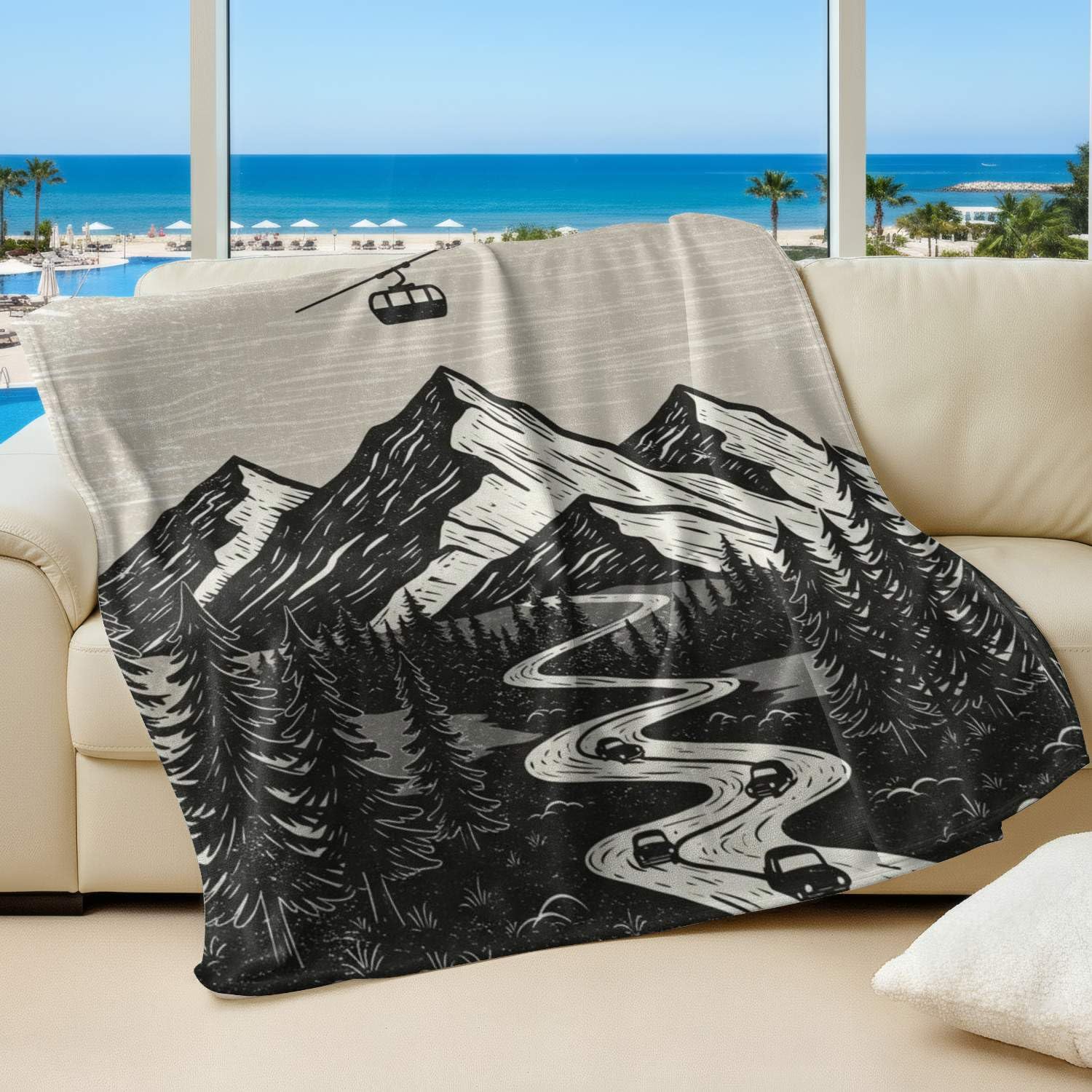 Couverture flanelle lit et canapé grand plaid imprimé paysage montagne 180x200cm pour voyage