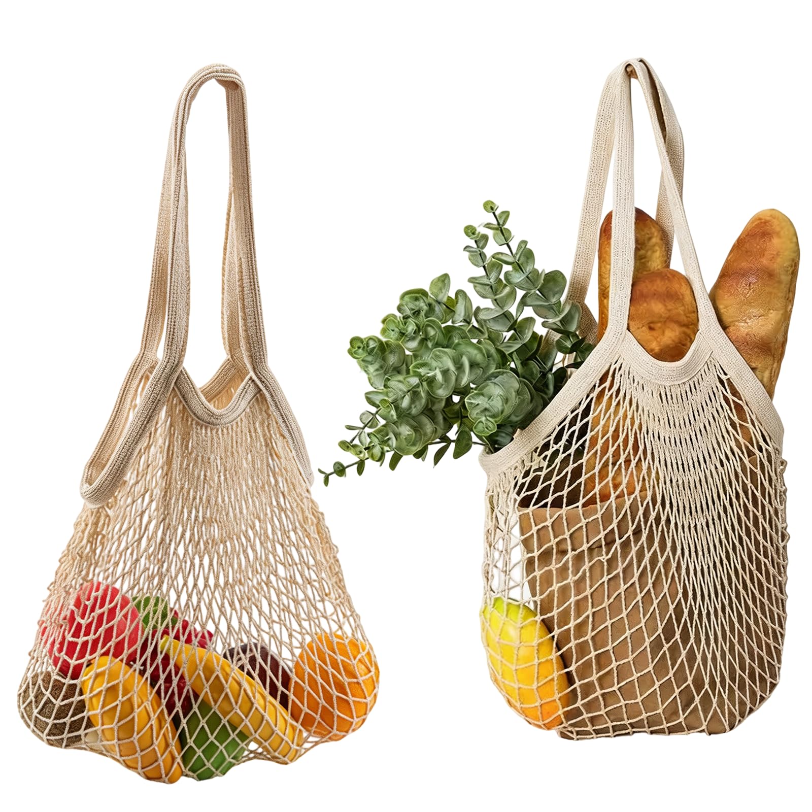 Elovara 2PCS Grocery Net Bag, Reusable Cotton Mesh String Bags for Shopping
