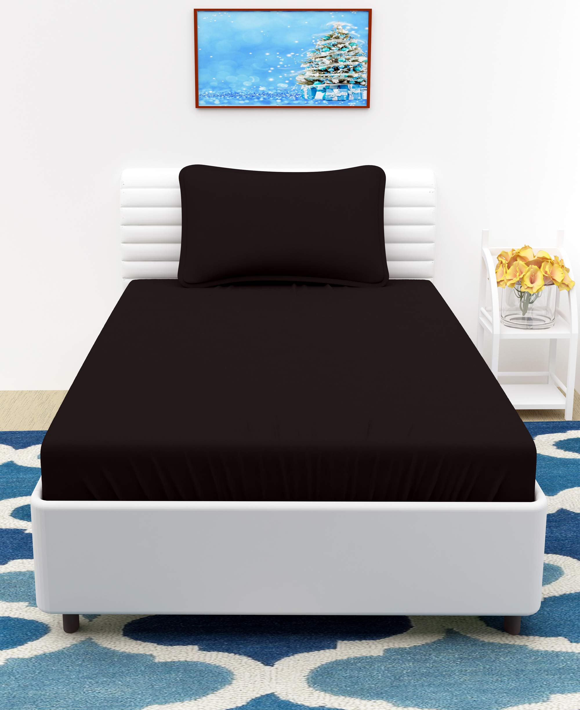 VOMZER 144 TC Super Soft Solid Microfiber 1 Single bedsheet with 1 Pillow Cover Size 90 inch x 60 inch- Black