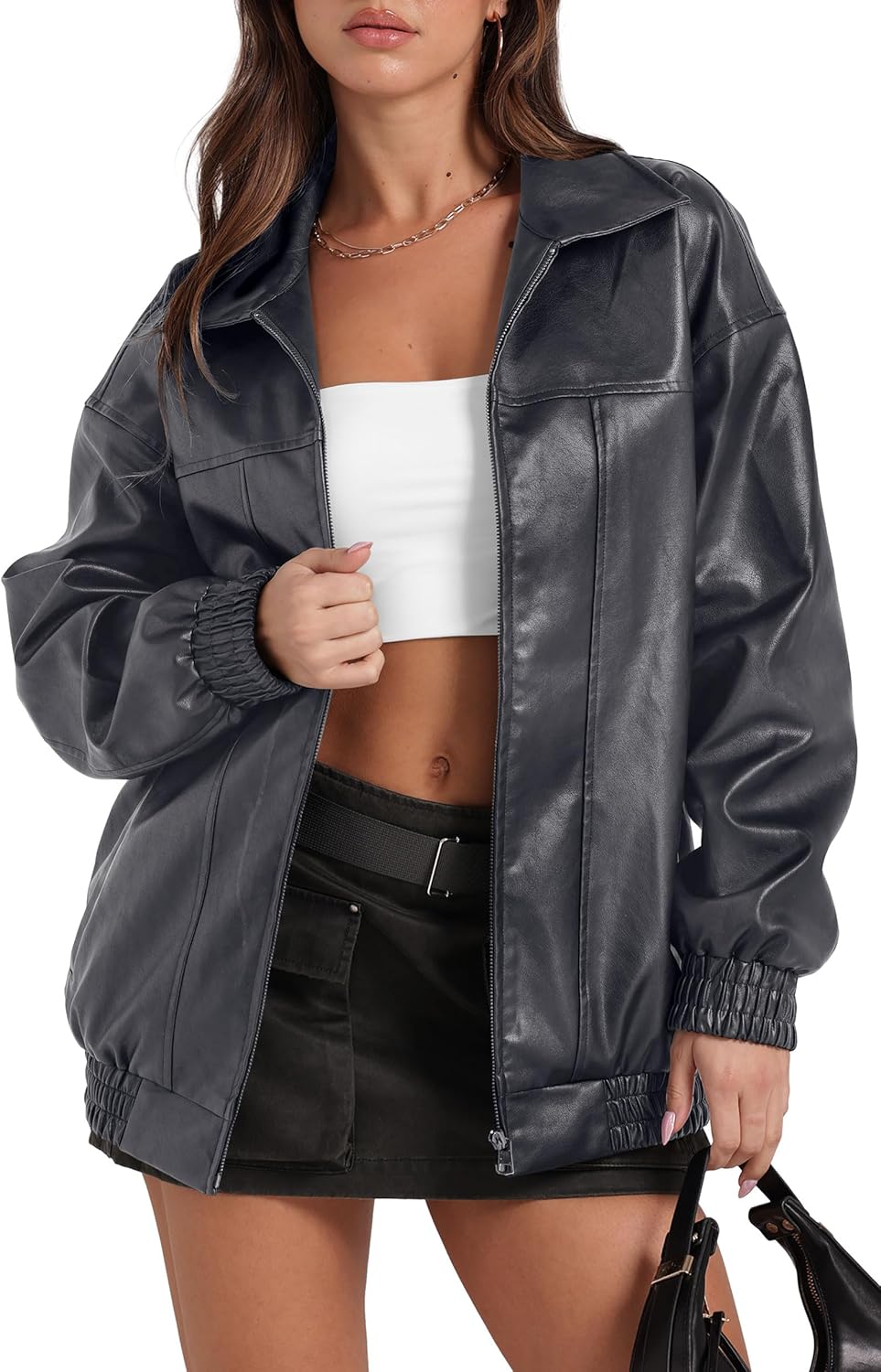 Sampeel Leather Jacket Women Faux Oversized Motorcycle Bomber Coats 2025 Fall Fashion Outfits Winter Clothes