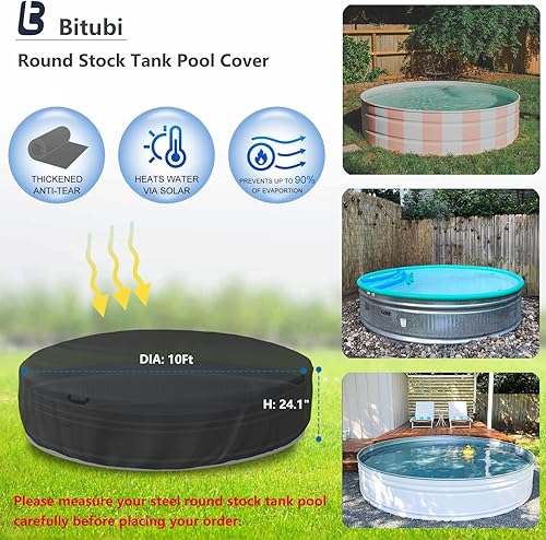 Bitubi Cubierta redonda de acero de 8 pies para piscina, mejorada a cobertura completa para evitar el óxido y el envejecimiento (negro)