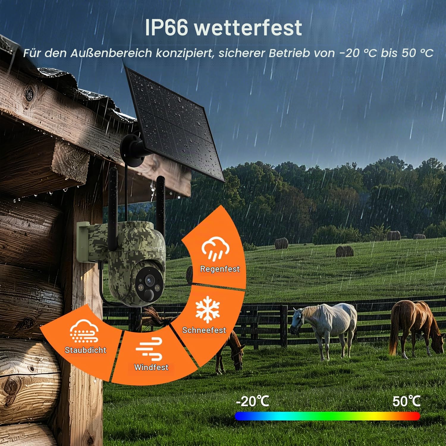 Lemnoi Solar Wildkamera Ohne WLAN, 4G LTE Überwachungskamera Aussen mit vorinstallierter SIM-Karte, 2K Akku Wildkamera mit Bewegungsmelder, Farbnachtsicht, Solarpanel, IP66 wasserdicht